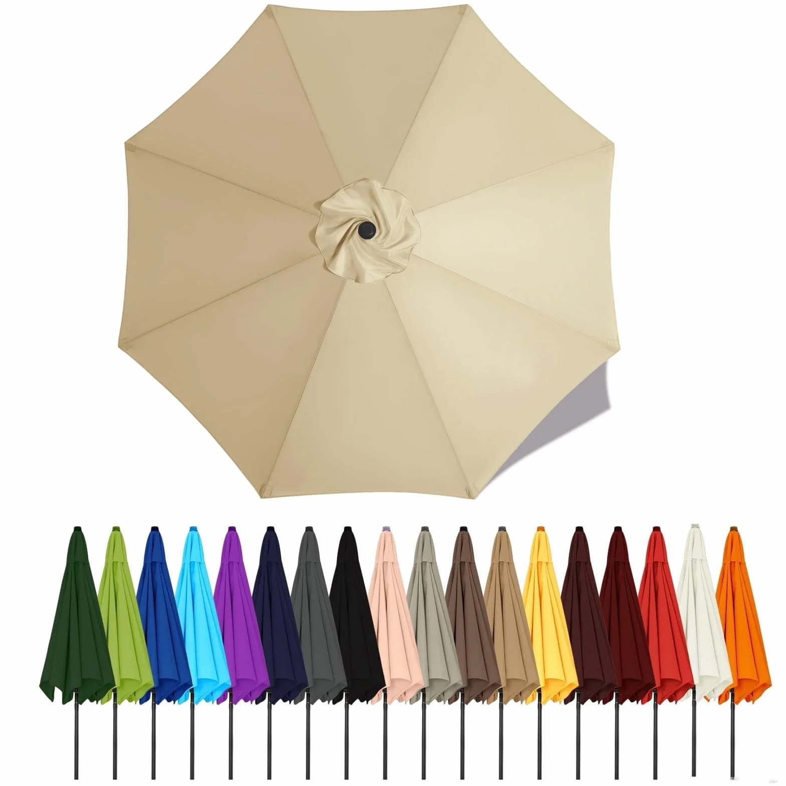 Auvent De Remplacement Parasol 3m 8 Baleines Protection UV Toile De Jardin Plage Beige