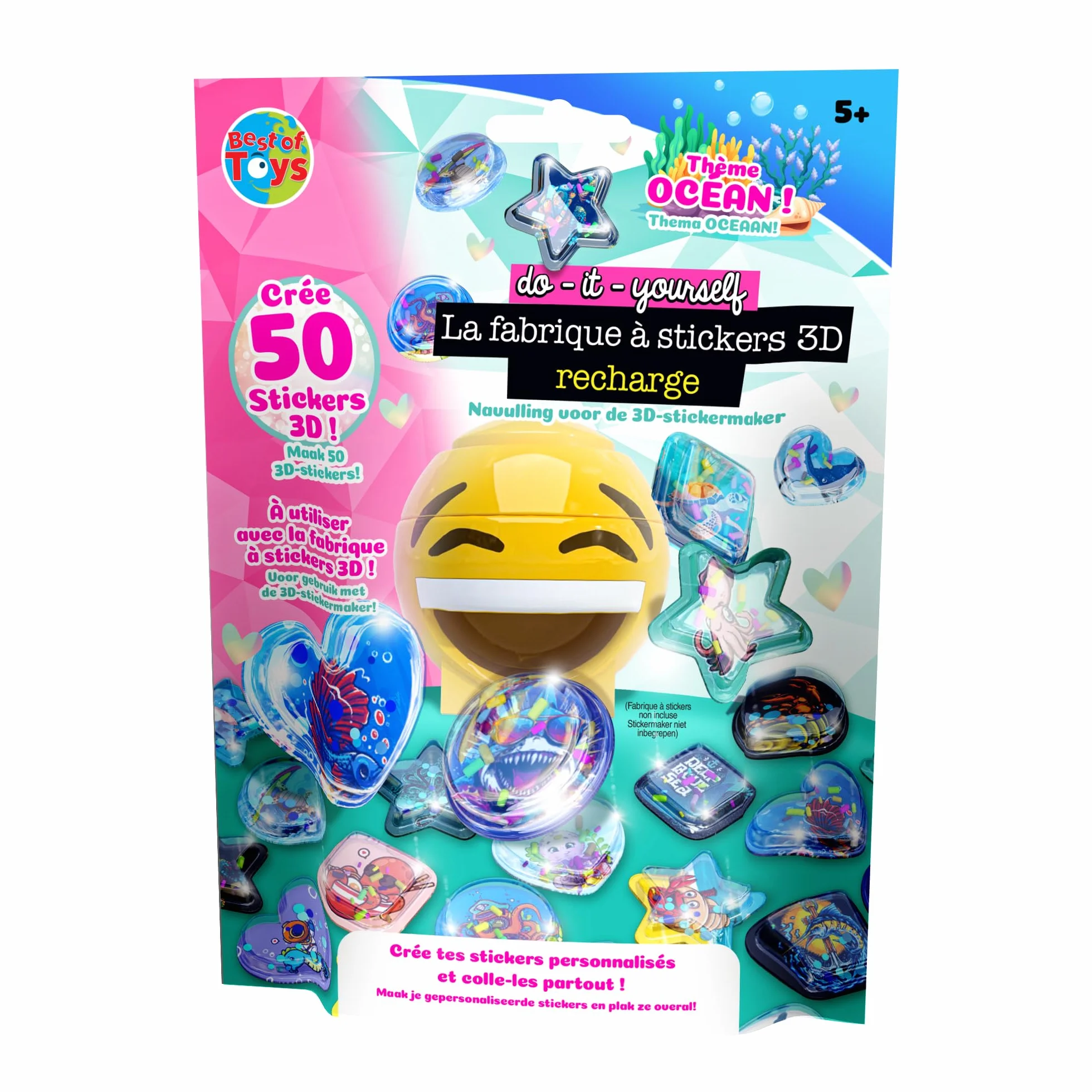 BEST OF TOYS Pack de 50 recharges pour La fabrique à Sticker 3D - Stickers 3D personnalisés - Loisir Créatifs - À partir de 5 ans - Thème aléatoire