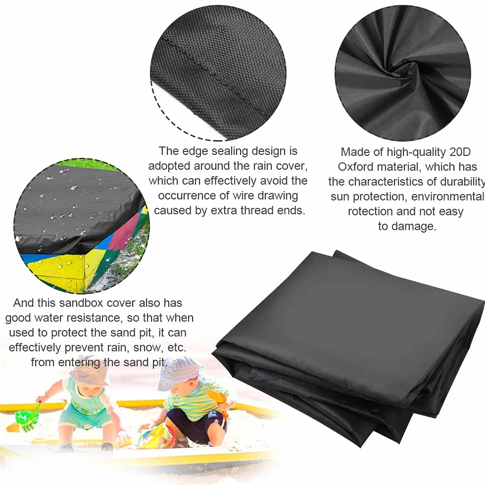 RECHCIGA Bâche de Protection Bac à Sable Tissu Oxford Housse Anti-poussière 120x120cm Couvercle Étanche Jardin - Noir
