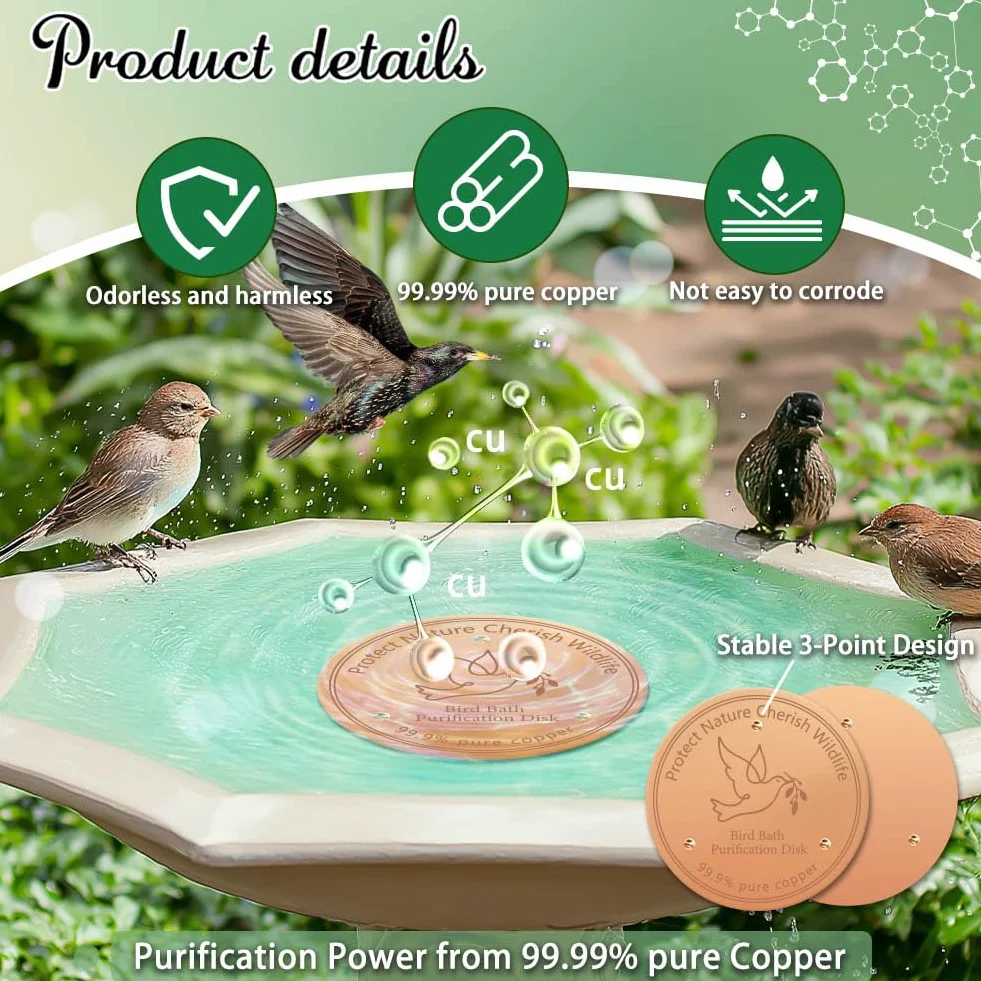 FINGERINSPIRE 4Pcs Disque de Baignoire pour Oiseaux en Cuivre Pur 99.9% 10cm Prévention des Algues