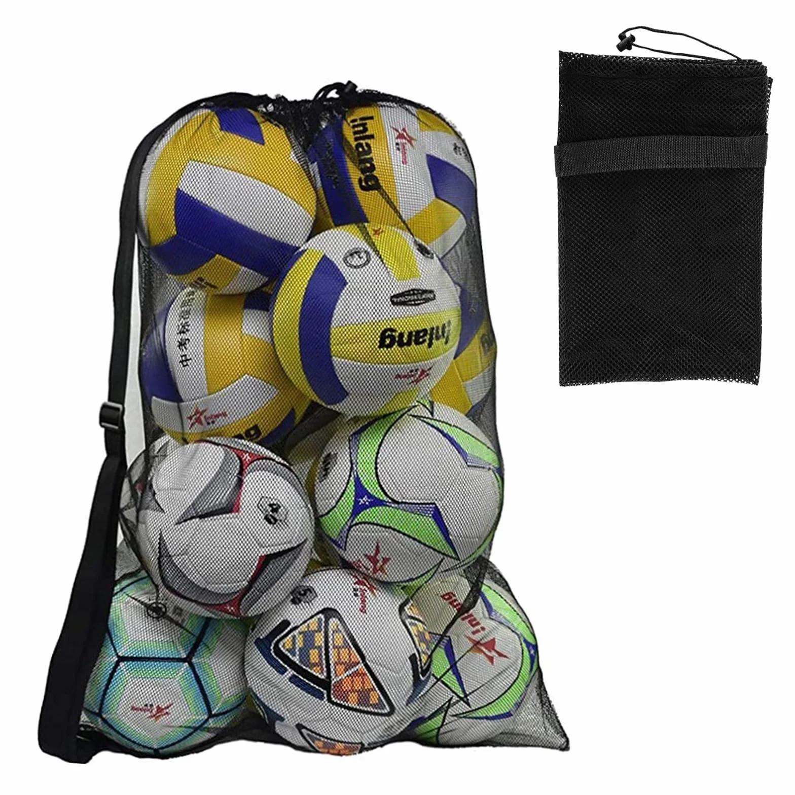 Helweet Sac de Ballon en Filet, Sac à Ballons de Foot, Sacs de Rangement pour Football, pour Basket-Ball Football Volley-Ball, Tennis, Rangement des Équipements de Sport Plage, 72 X 100 cm, Noir