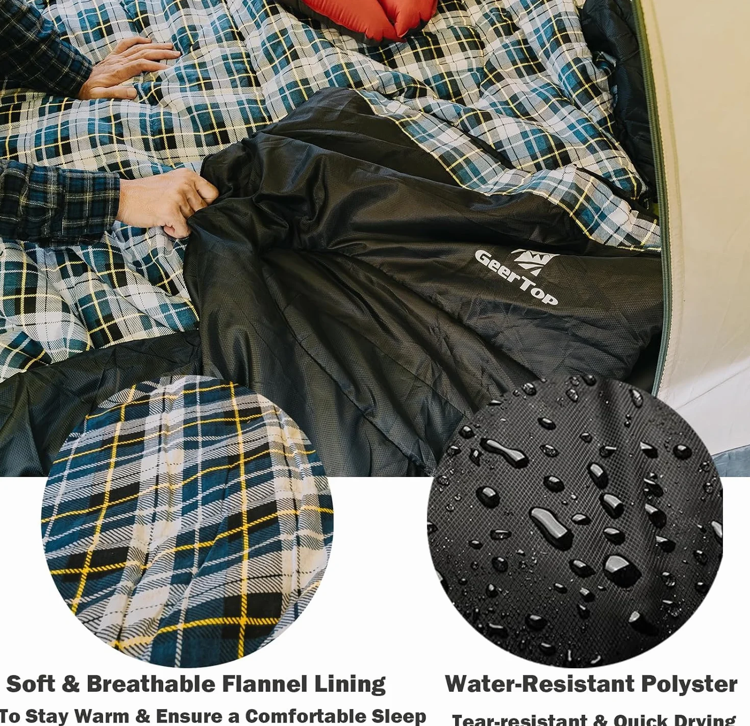 GEERTOP Sac de Couchage Adulte XXL 220 x 110cm, Sac de Couchage Hiver avec Sac de Compression Randonnee, Portable Léger pour Camping Trekking Les Activités de Plein Air