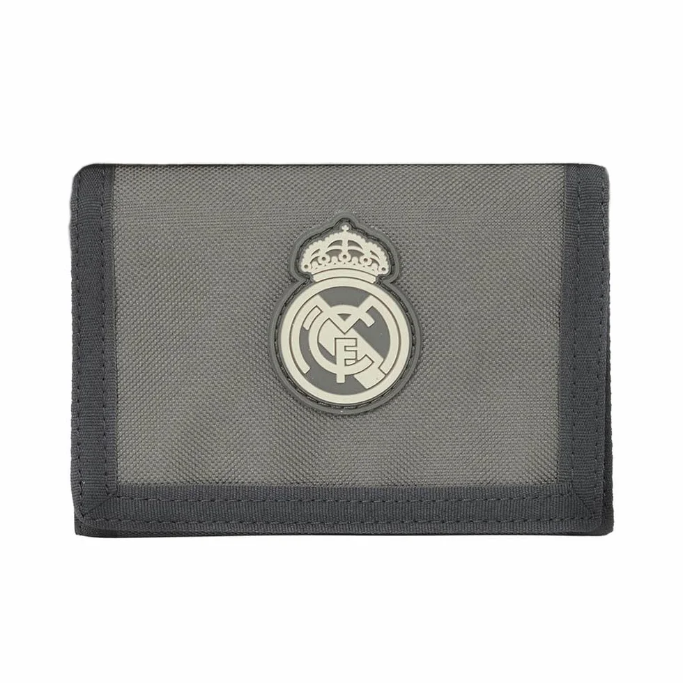 SAFTA Real Madrid 3ème équipe 24/25 - Portefeuille avec tête, Porte-Monnaie, Confortable et Polyvalent, qualité et résistance, 12,5 x 9,5 cm, Gris, M, Décontracté