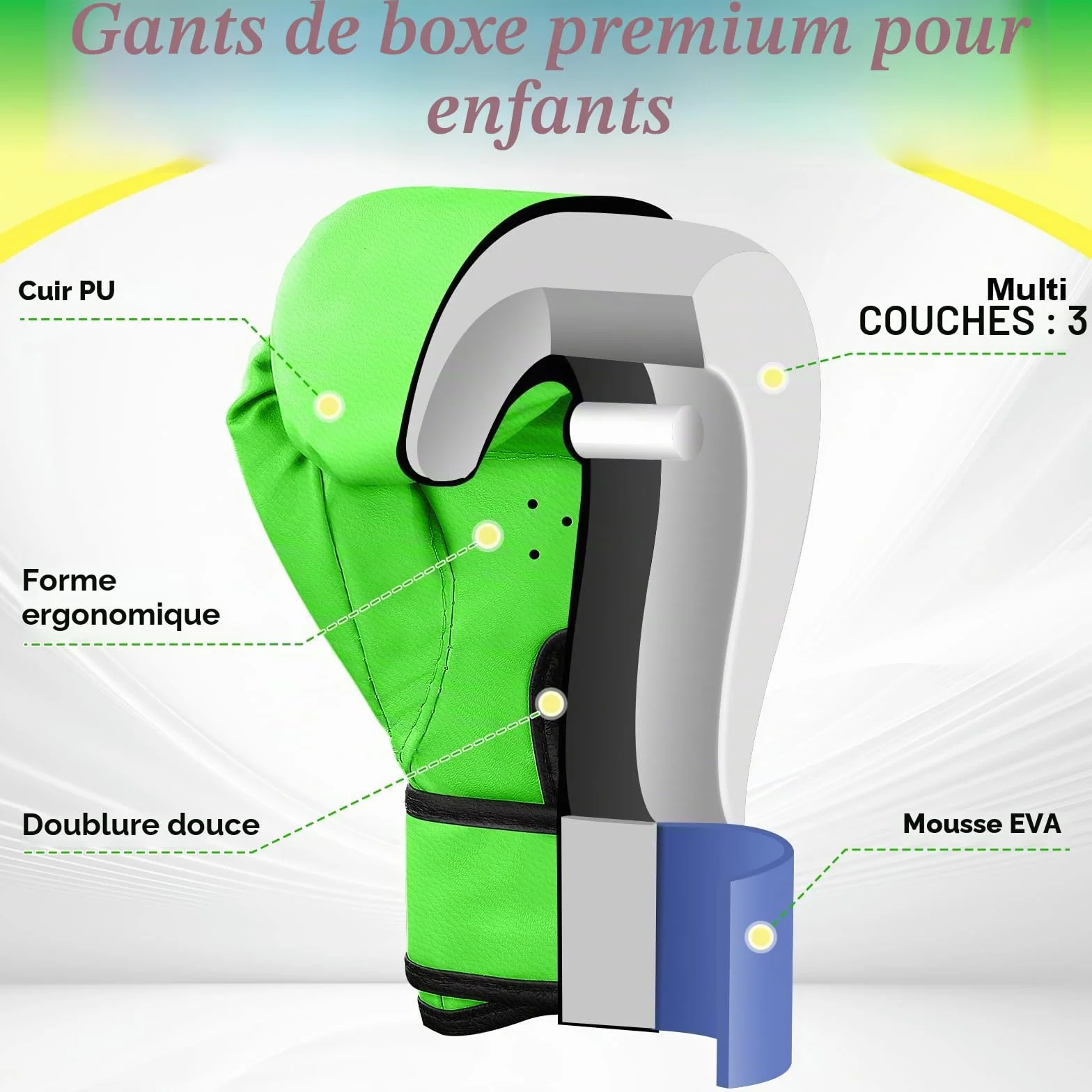 Gants de Boxe Enfants 4oz, Gants dentraînement Primaire en PU, Adaptés aux 3-12 Ans Entraînement Gants de Boxe pour Sac de Frappe Kickboxing Muay Thai