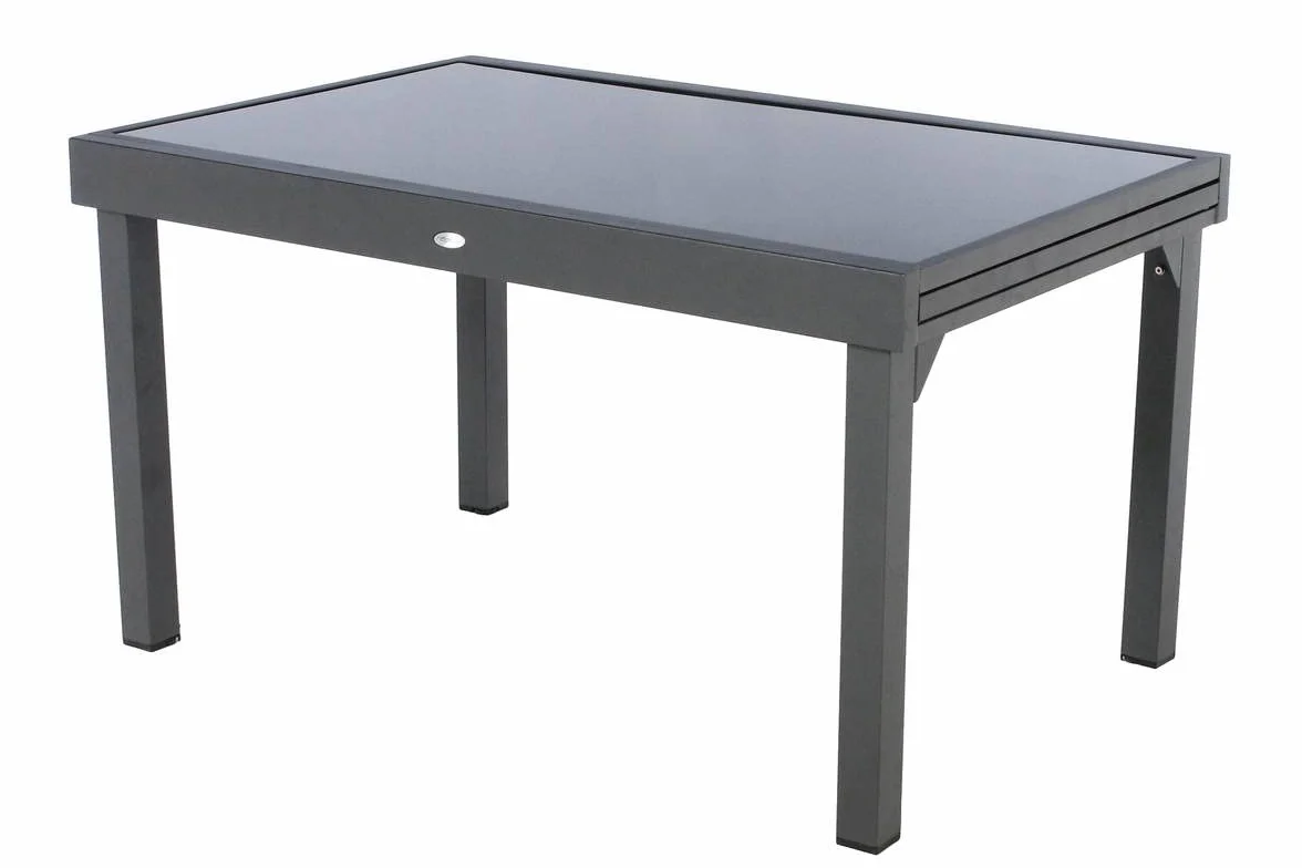 Hespéride Table de Jardin Extensible Piazza Gris Graphite 10 Places Aluminium Antirouille Verre Trempé