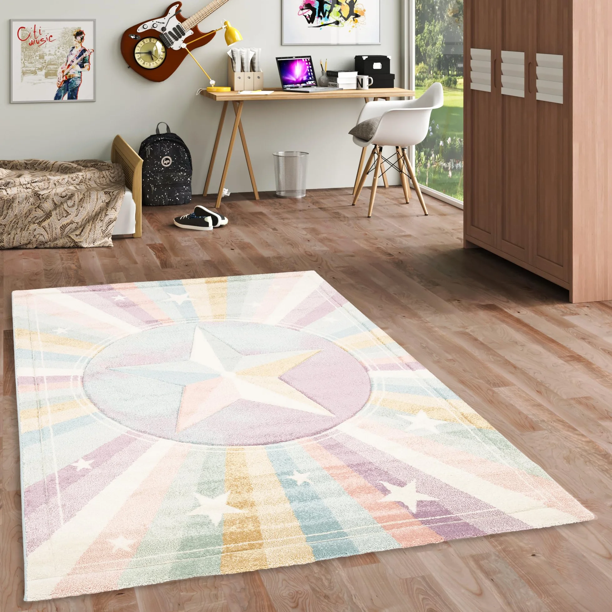 Pergamon Maui Kids Tapis Enfant Arc-en-Ciel Étoile 5 Tailles