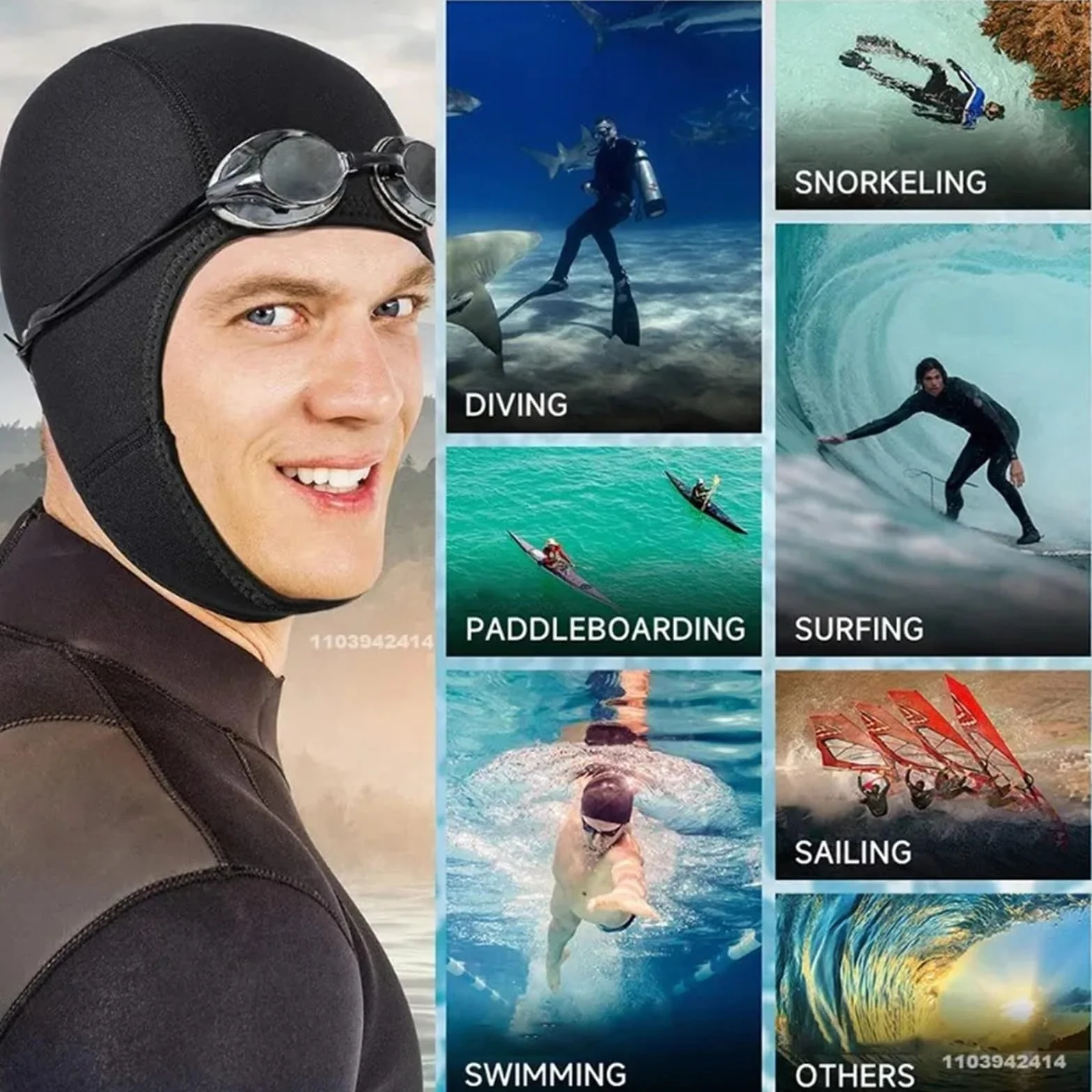 Cagoule de plongée en néoprène 3 mm, Combinaison Thermique, Bonnet Extensible, Bain avec mentonnière, Surf, for Hommes et Femmes