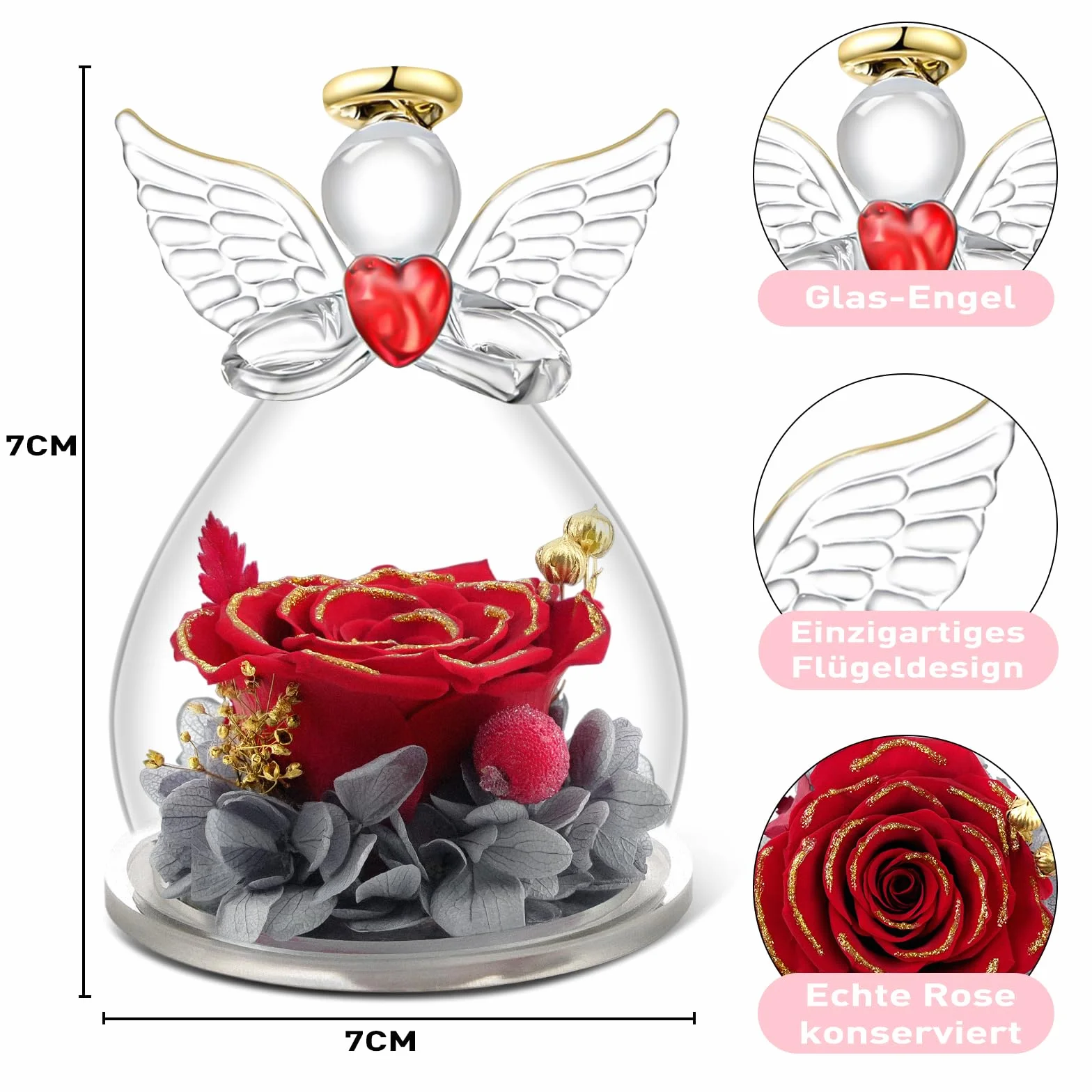 Rose Éternelle Figurine d'Ange Dôme en Verre Cadeau pour Mère