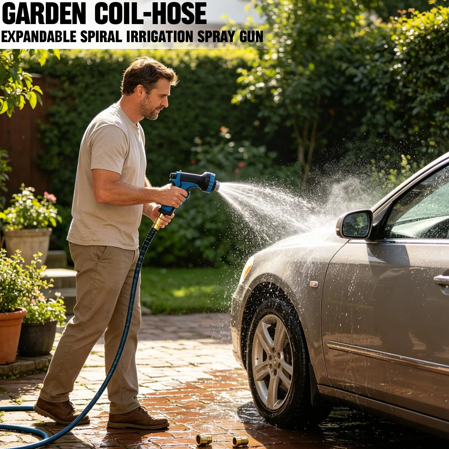 Lance d'arrosage 10 fonctions Tuyau Arrosage Extensible 30m 22.5m 15m Raccords Métalliques 1/2" 3/4" Jardin