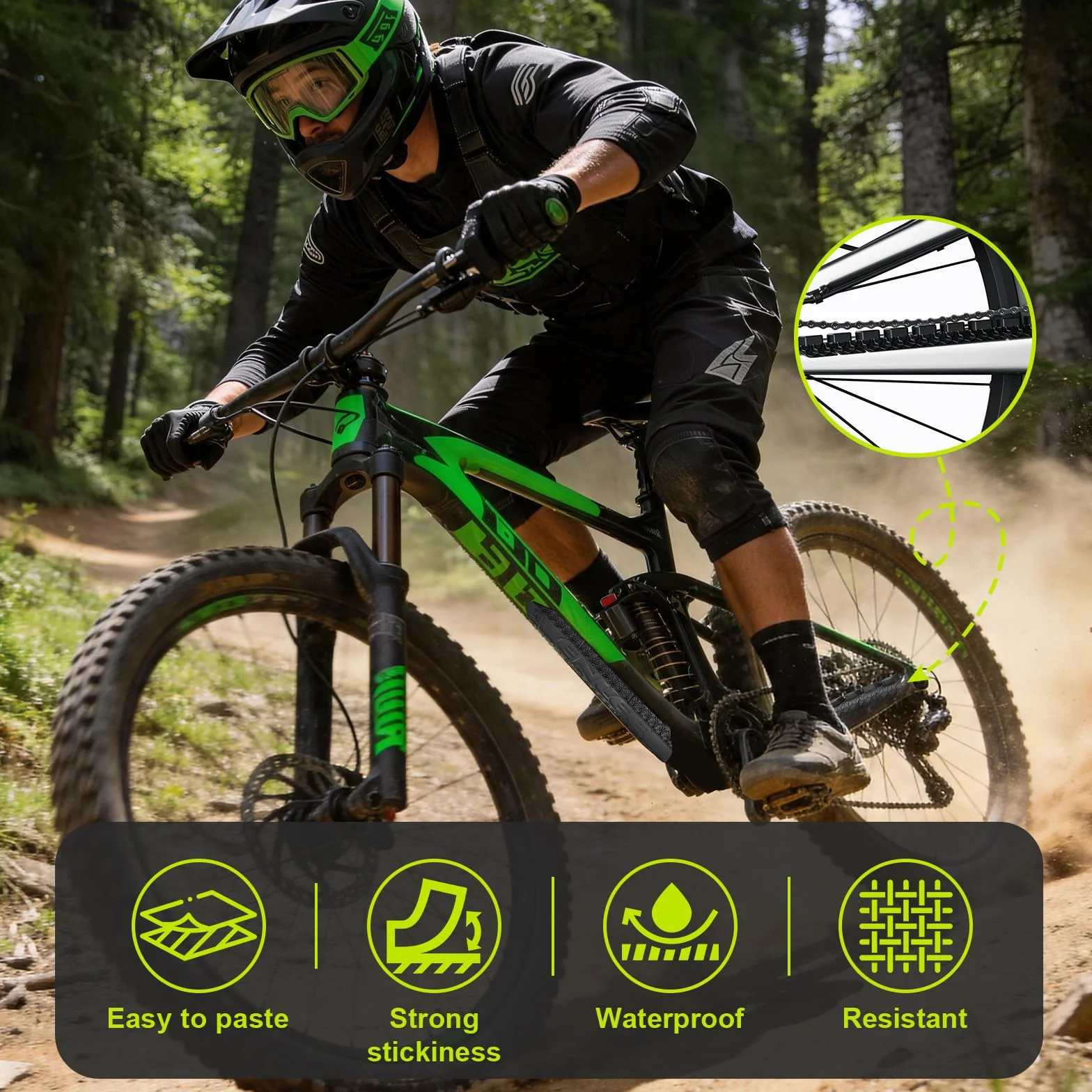 Protection Cadre Velo Silicone Adhésif Anti-Rayures pour Chaine et Tube Inférieur Film Protecteur Résistant Noir pour VTT Route E-Bike VTC Accessoire Protection