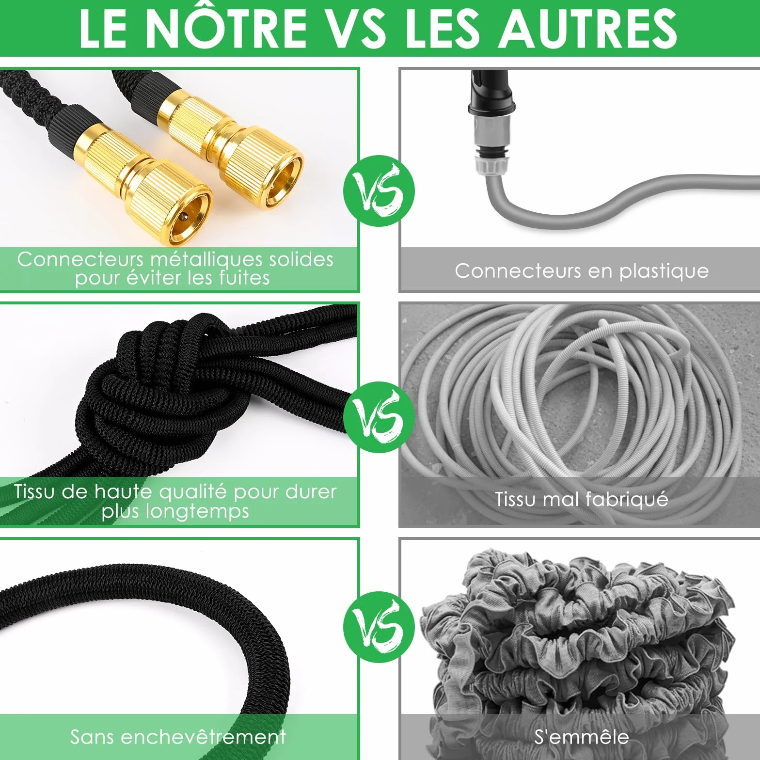 Tuyau d'arrosage extensible 30M 100FT avec pistolet 8 fonctions adaptateurs 1/2'' 3/4'' jardin noir