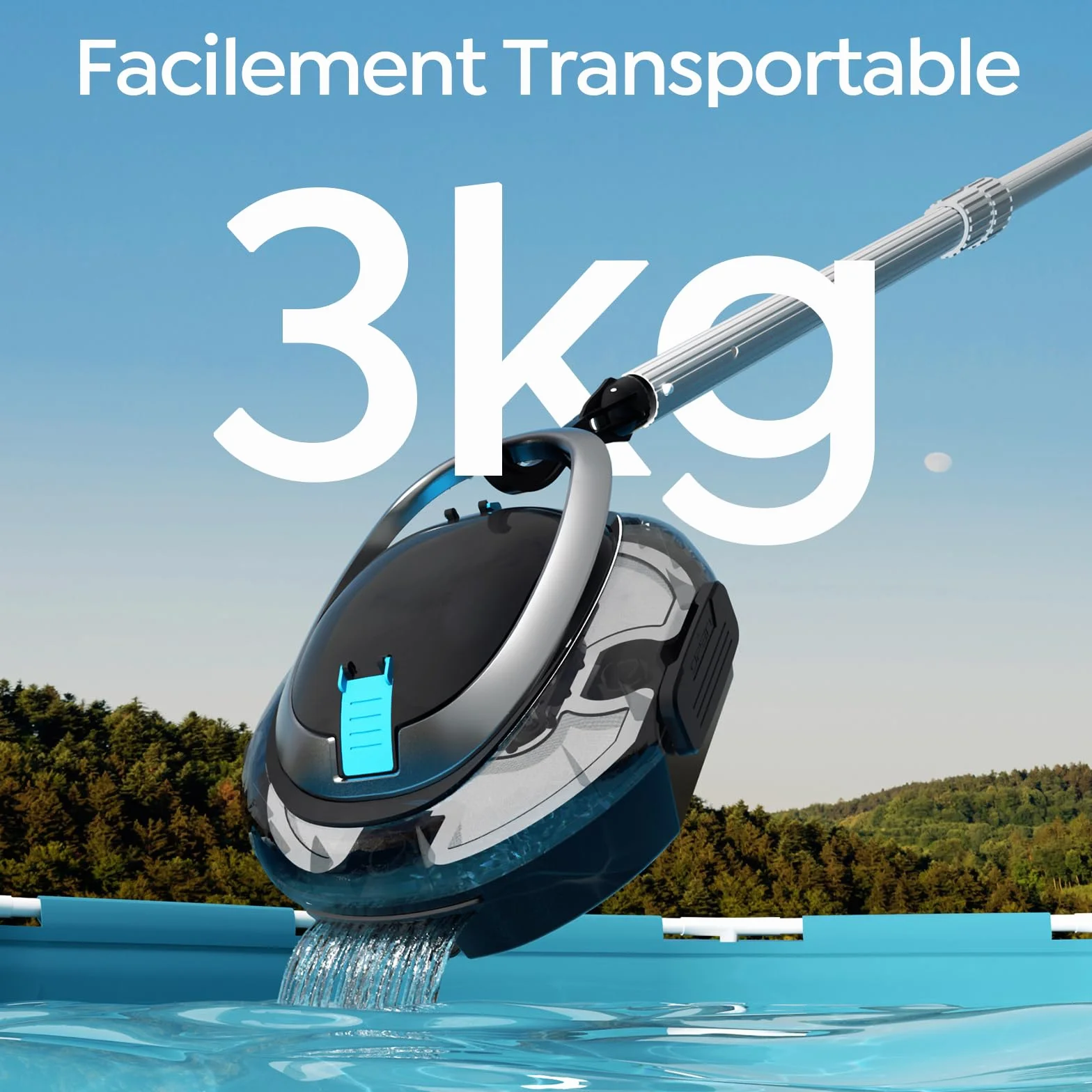 Robot Piscine S2 2026, Aspirateur sans Fil, Double Filtration, Double Moteur, 90min Nettoyage, Stationnement Auto, Piscines Peu Profondes Noir