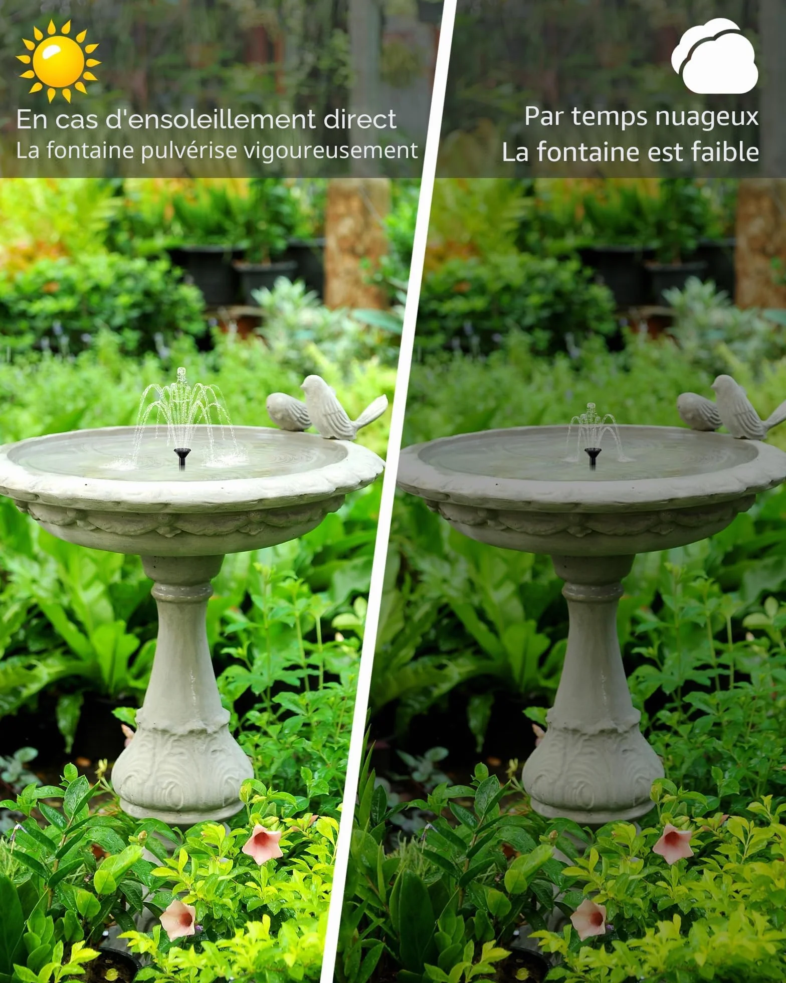 Pompe solaire pour fontaine d'extérieur avec filtre - 6 buses pour bassin, piscine, aquarium