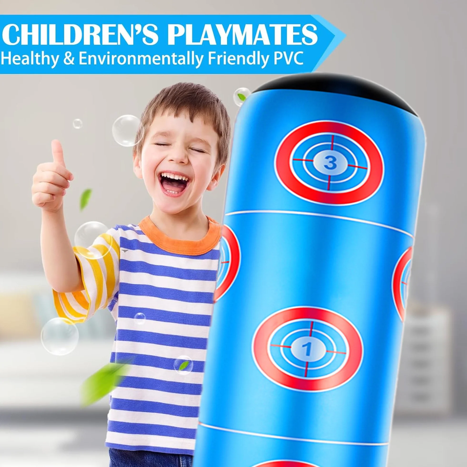 Sac de Frappe pour Enfants avec Gants De Boxe 160cm Sac De Boxe Gonflable pour Enfant Cadeaux pour GarçOns Et Filles de 3 à 12 Ans pour Pratiquer Karaté Taekwondo MMA