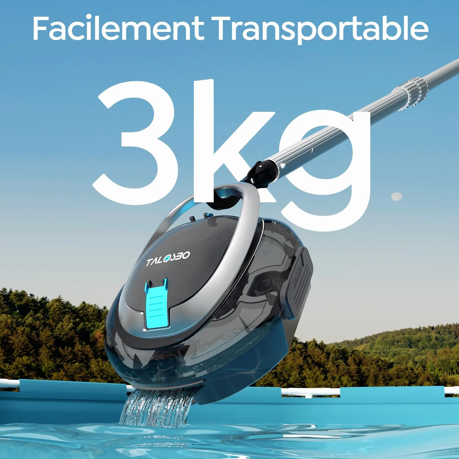 Robot Piscine Double Filtration Nettoyeur Aspirateur sans Fil Autonomie 90 Min 1928GPH Stationnement Automatique 80 m²