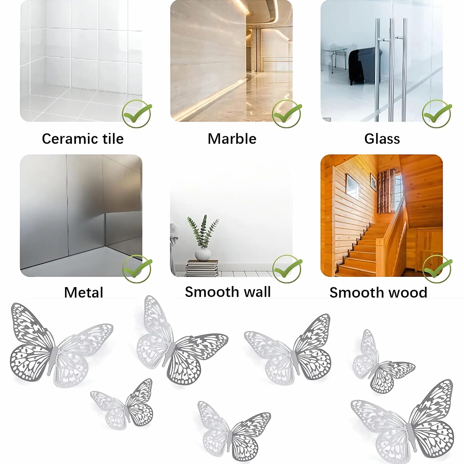 Autocollants Muraux Papillon 3D Argent 24 Pièces Décoration Maison Mariage Chambre Enfant