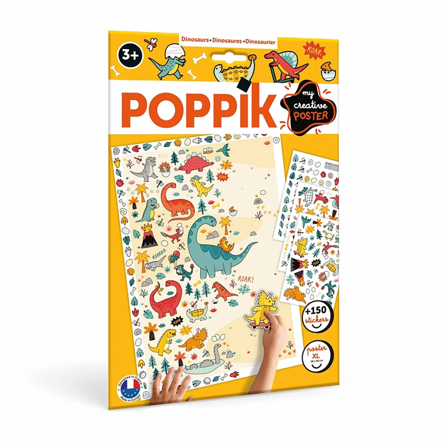 POPPIK Poster créatif Dinosaure avec Autocollants Amovibles Kit d'autocollants pour Enfants 46 x 68 cm