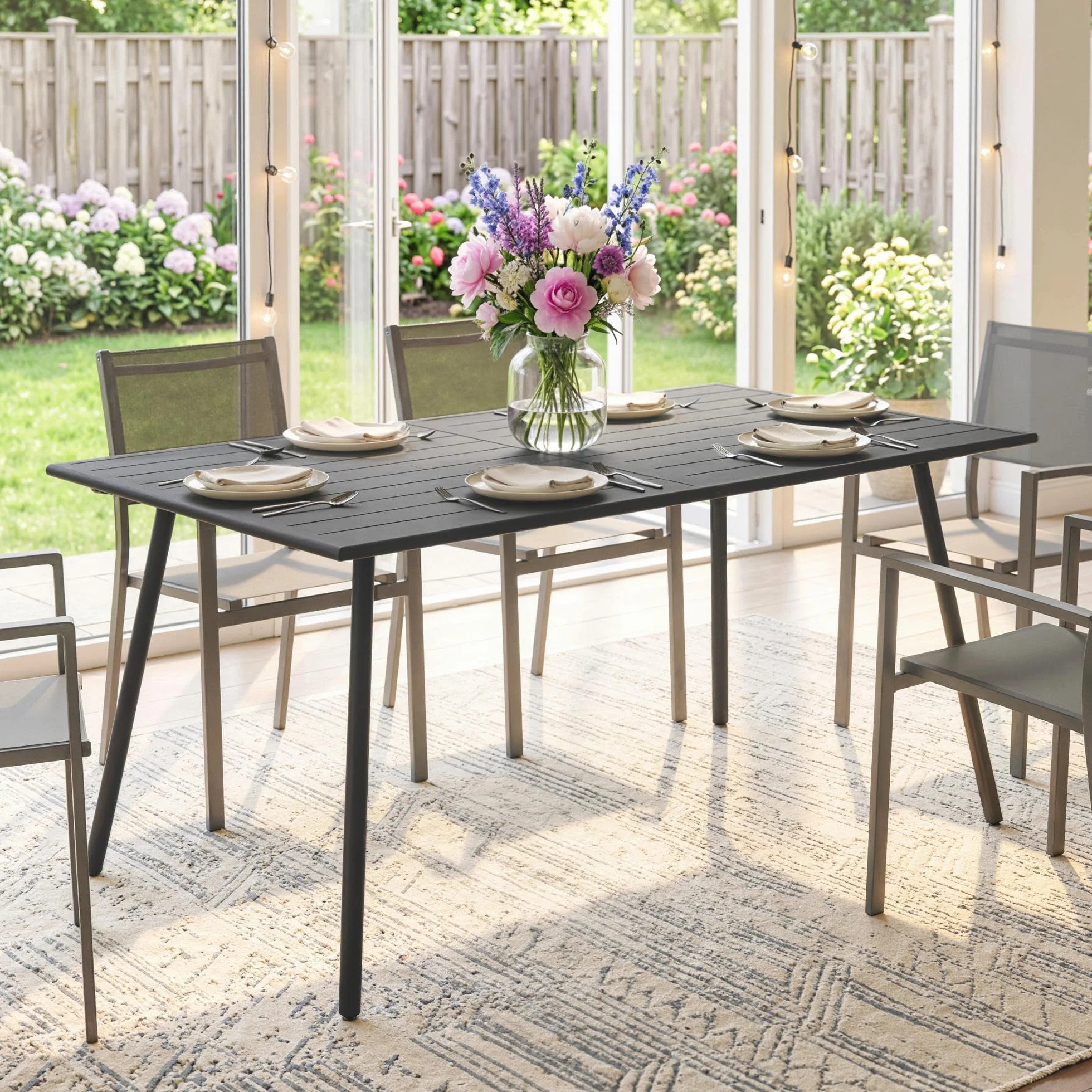 Outsunny Table à Manger de Jardin 150x80x74 cm Acier Anti-Rouille Gris