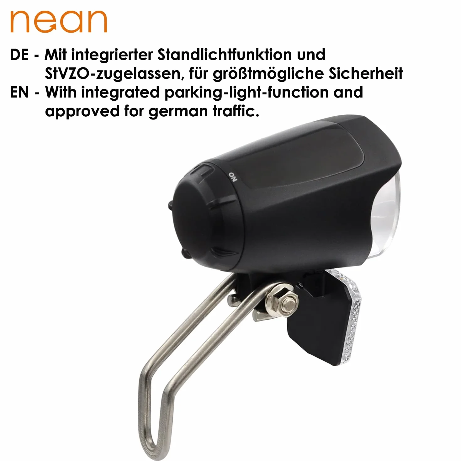 nean Phare de vélo LED 70 lux à dynamo avec feu de position automatique et StVZO, feu avant de vélo, phare avant avec plaque de refroidissement en aluminium, noir