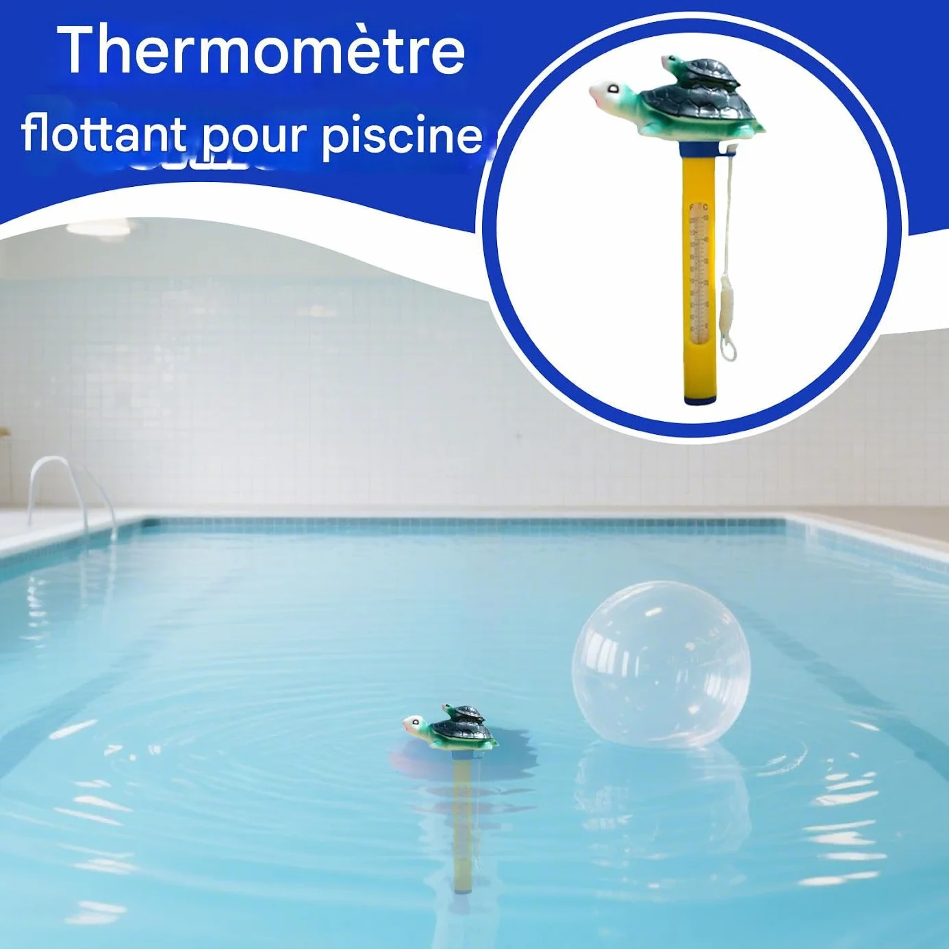 Thermomètre Flottant Piscine avec Corde pour Spa Étang à Poissons