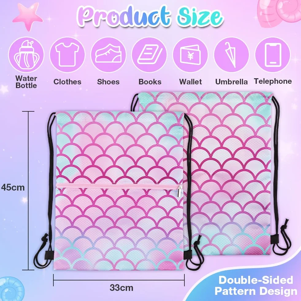 Sac à dos à Cordon pour Enfants, Sac de Sport pour Filles avec Poche Zippée Imperméable