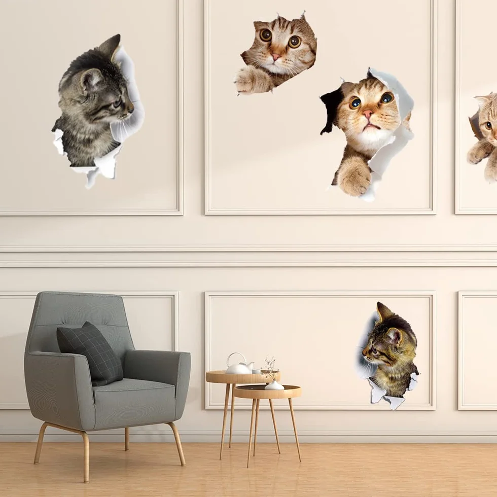 Lot de 12 autocollants 3d en forme de chats mignons pour réfrigérateur - Amovibles - Décoration maison