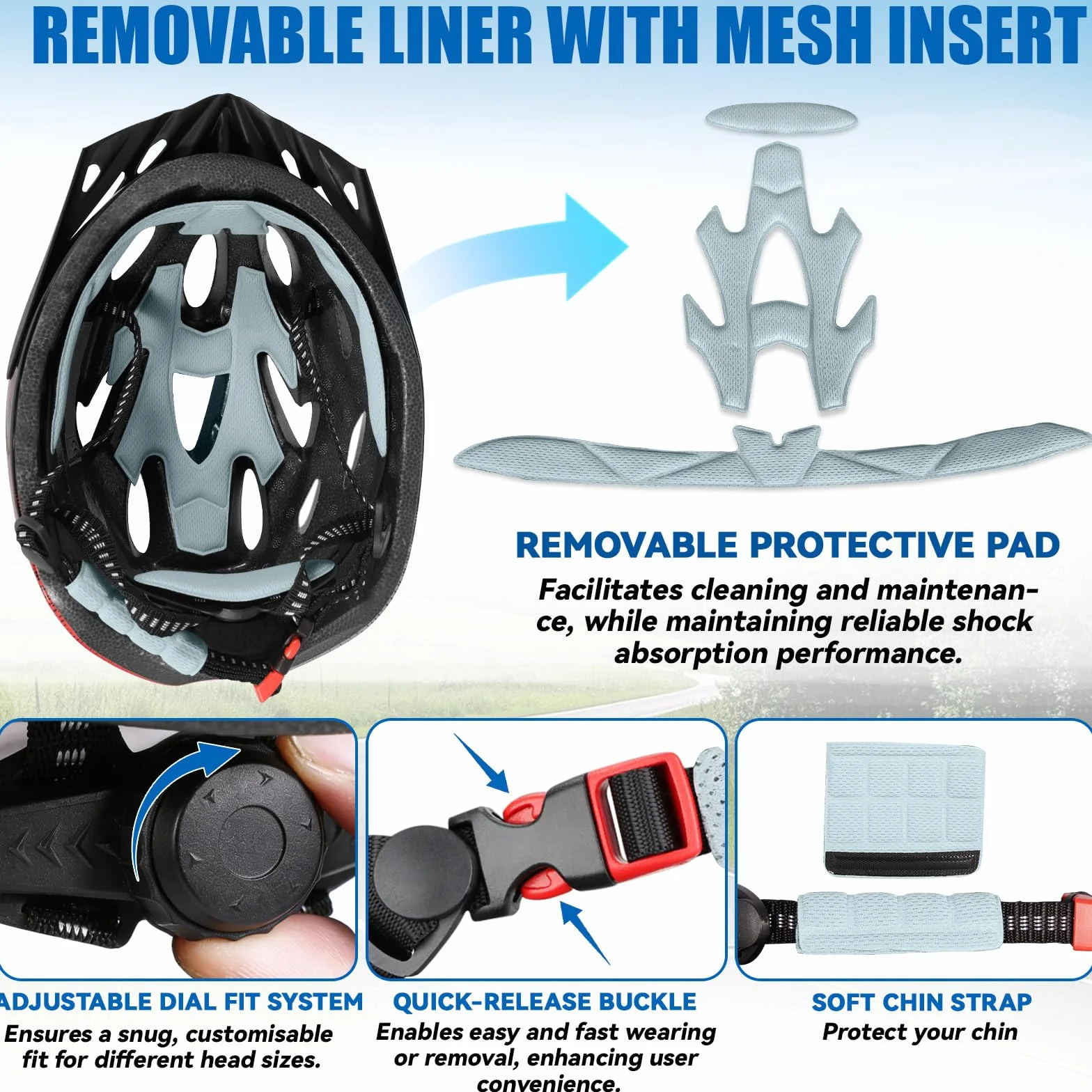 Casque Vélo Adulte Homme Femme, Casque VTT Mountain Bike avec Mousse EPS & Coque PC, Visière Amovible & Système Réglable 52-62cm, Léger Casque de Vélo de Route pour Vélo Électrique Ville