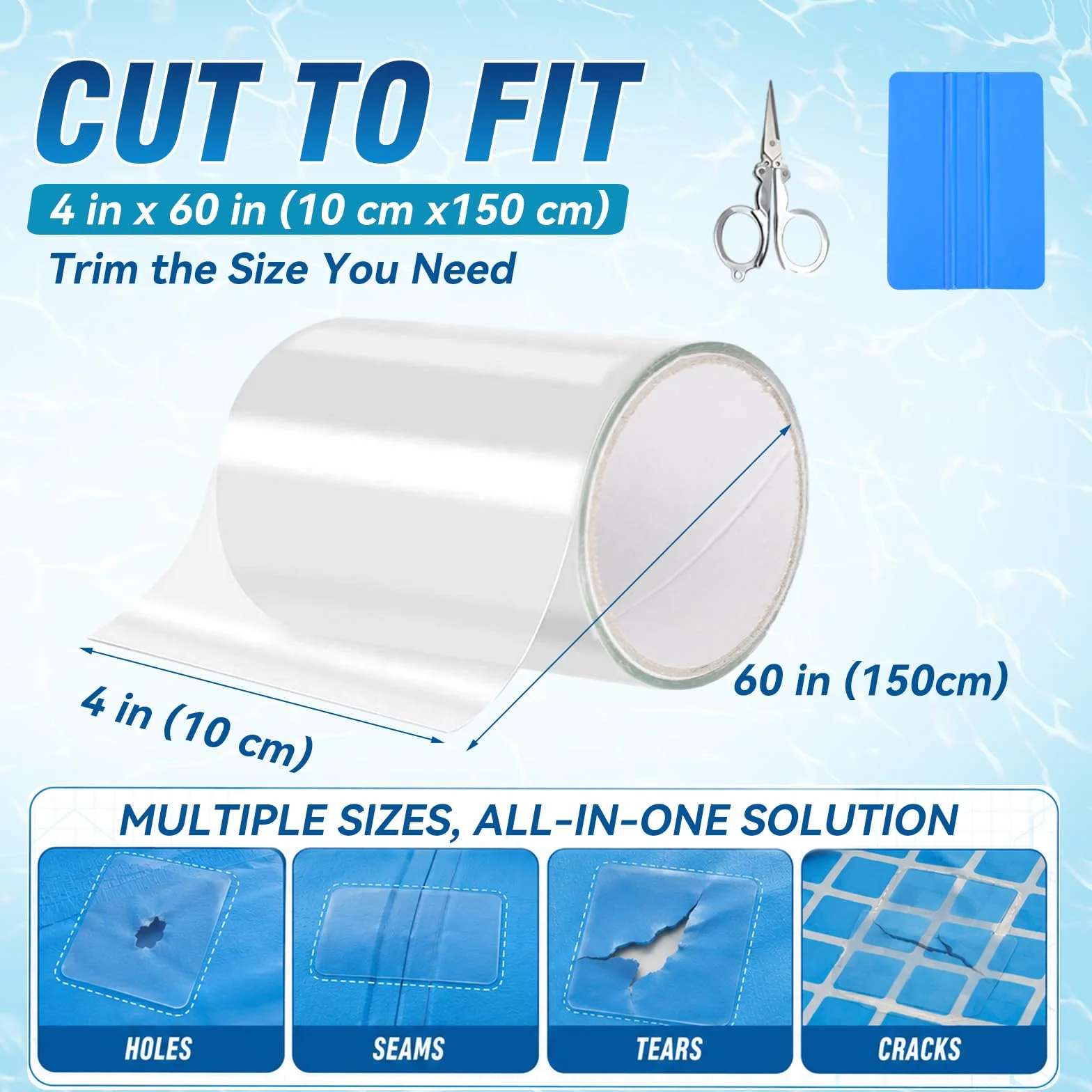 Vigorder Rustine Piscine 10 x 150 cm Kit Réparation Liner PVC Étanche Auto-Adhésif