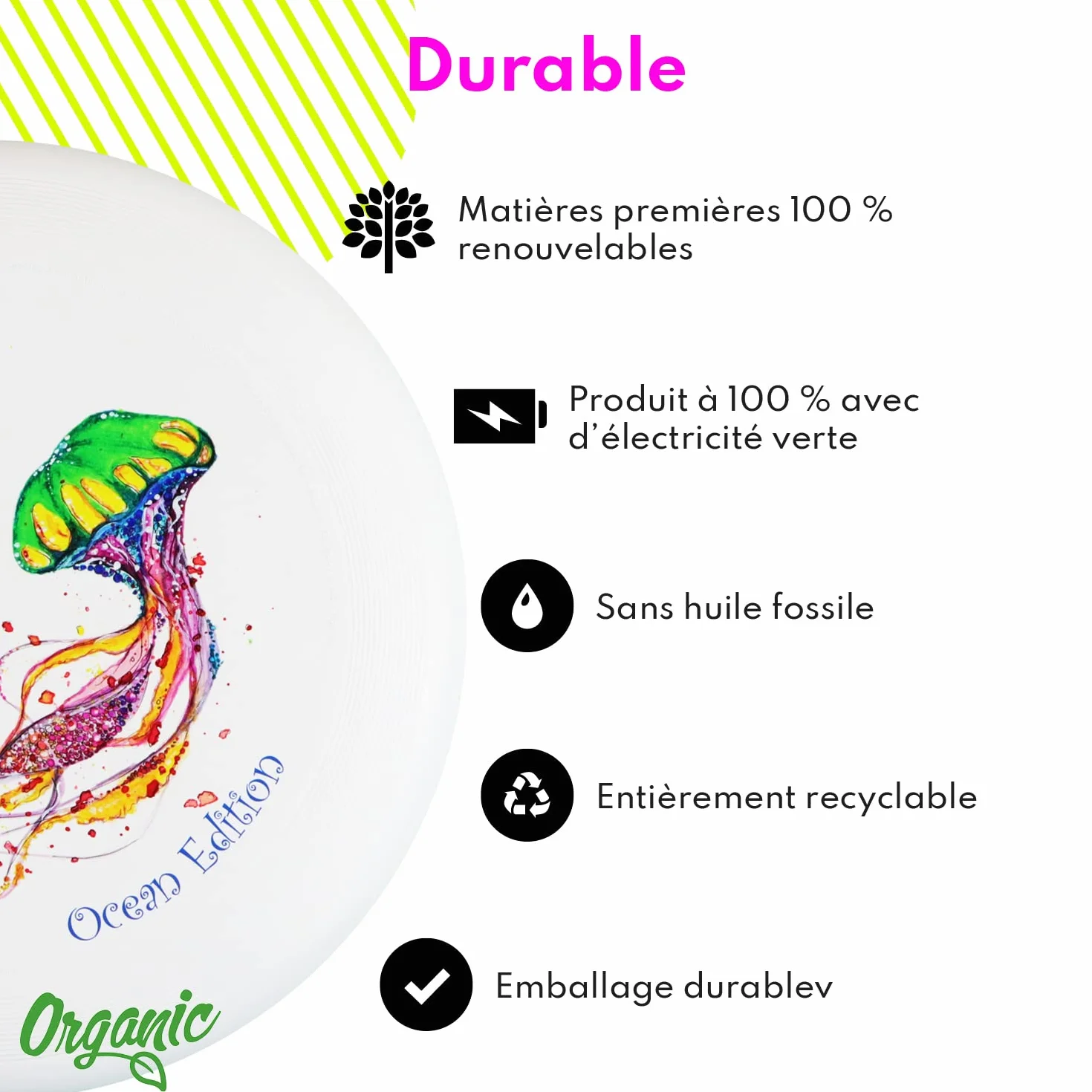eurodisc Ocean Profi Ultimate Frisbee Disque frisbee professionnel 175 g – Plus de 100 m de trajectoire stable – En matières premières 100 % renouvelables – Motif Save The Planet – Cadeau 7 ans garçon