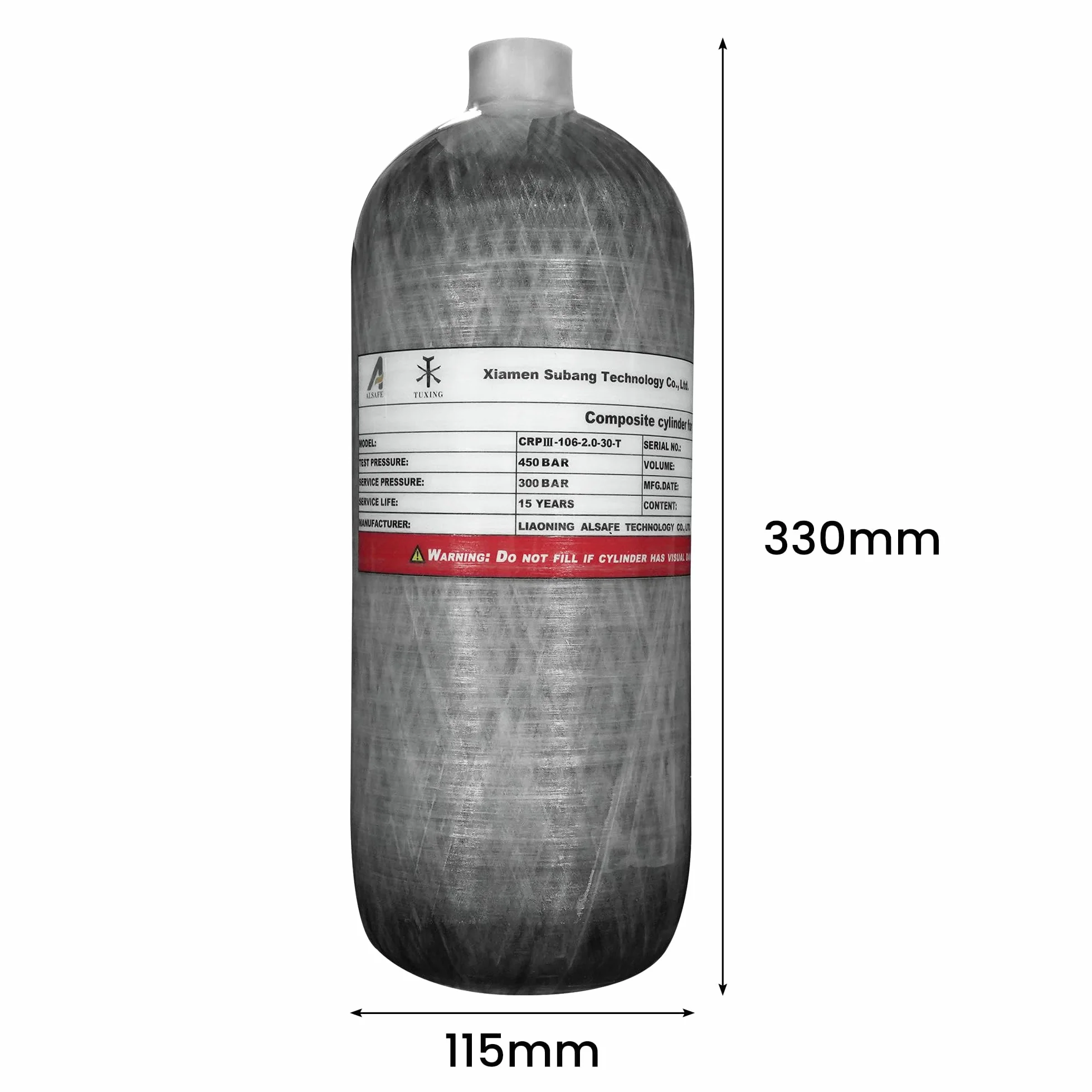 TUXING 2L/122ci 4500psi Réservoir d'air en fibre de carbone (bouteille vide) Station de remplissage Paintball avec deux manomètres jusqu'à 24 Pouces de Tuyau haute pression M18*1.5