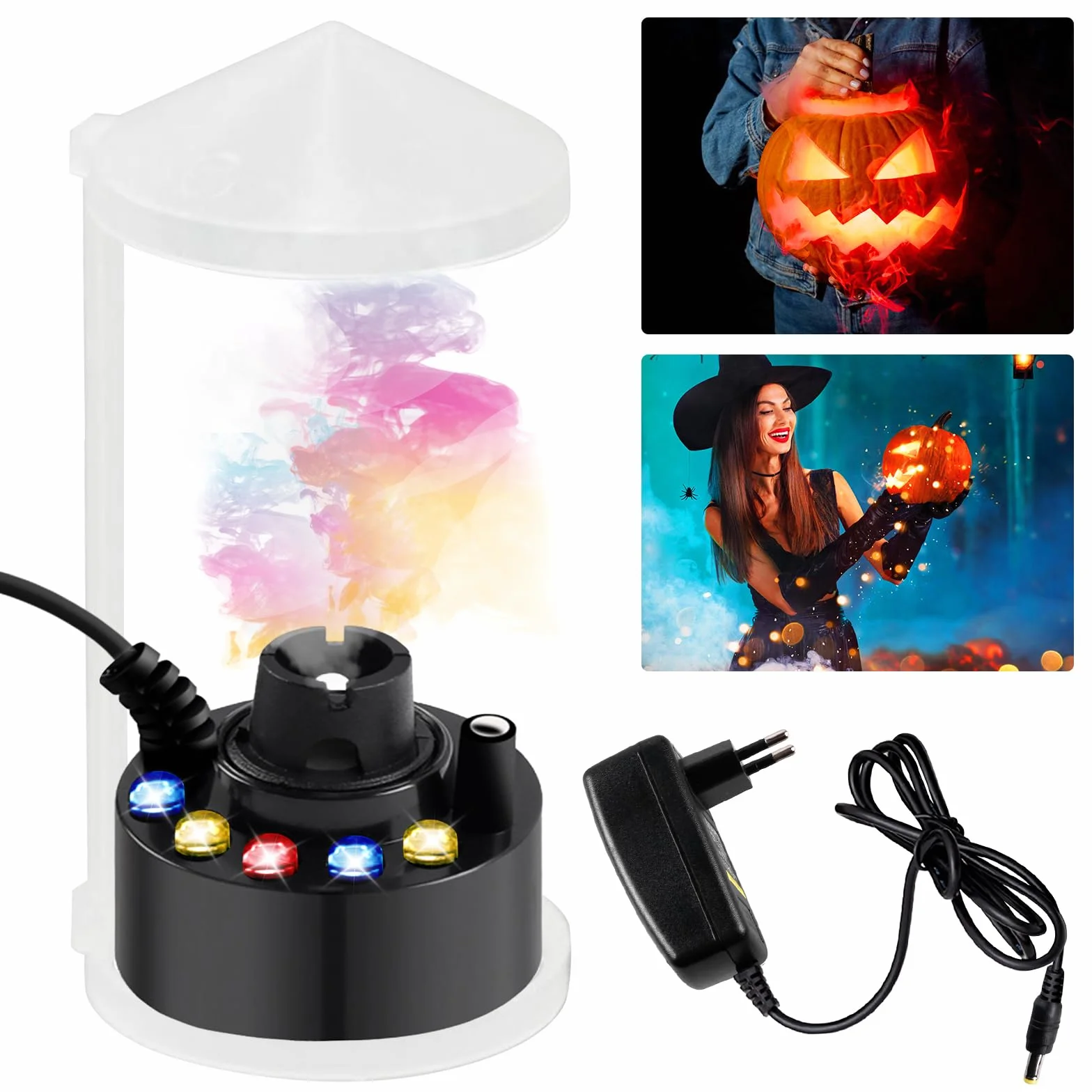 PORFOYO Nébuliseur à Ultrasons 12 LED Brumisateur Ultrason Mini Machine à Fumée d'Halloween avec Protection Anti-éclaboussures