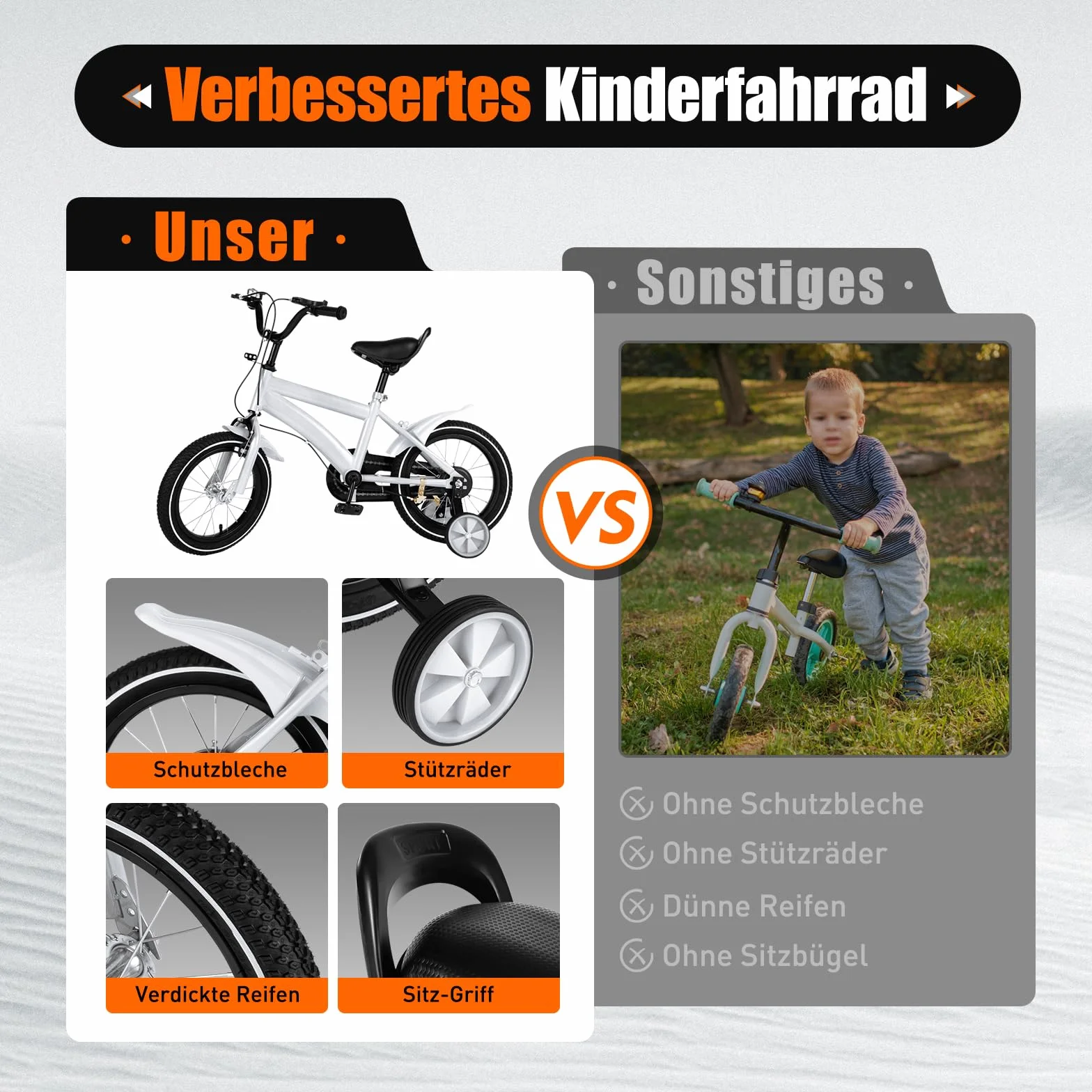 Vélo pour enfant de 14 pouces avec roues stabilisatrices, léger pour enfants de 2 à 4 ans, pour garçons et filles, vélo d'entraînement réglable en hauteur avec couvre-chaîne et frein à main