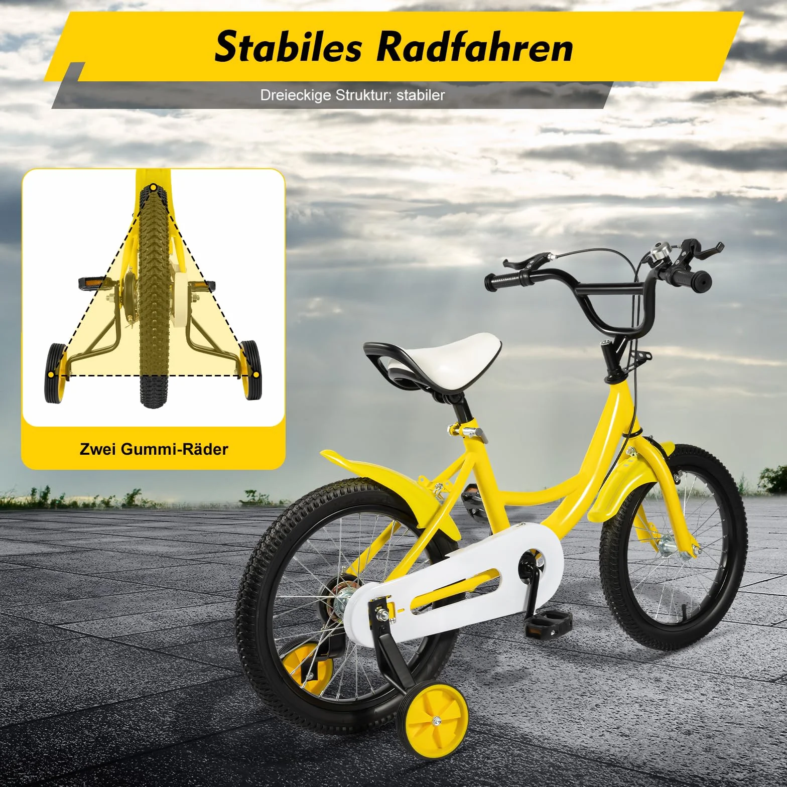 Vélo pour enfant de 16 pouces à partir de 5 à 8 ans - Vélo jaune avec garde-boue et frein avant et arrière combinés, en acier au carbone de qualité supérieure