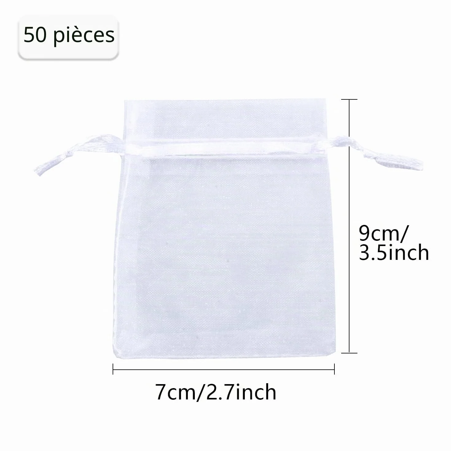 Sachets Organza Blanc 7 x 9 cm Lot de 50 - Pochette Bijoux Mariage