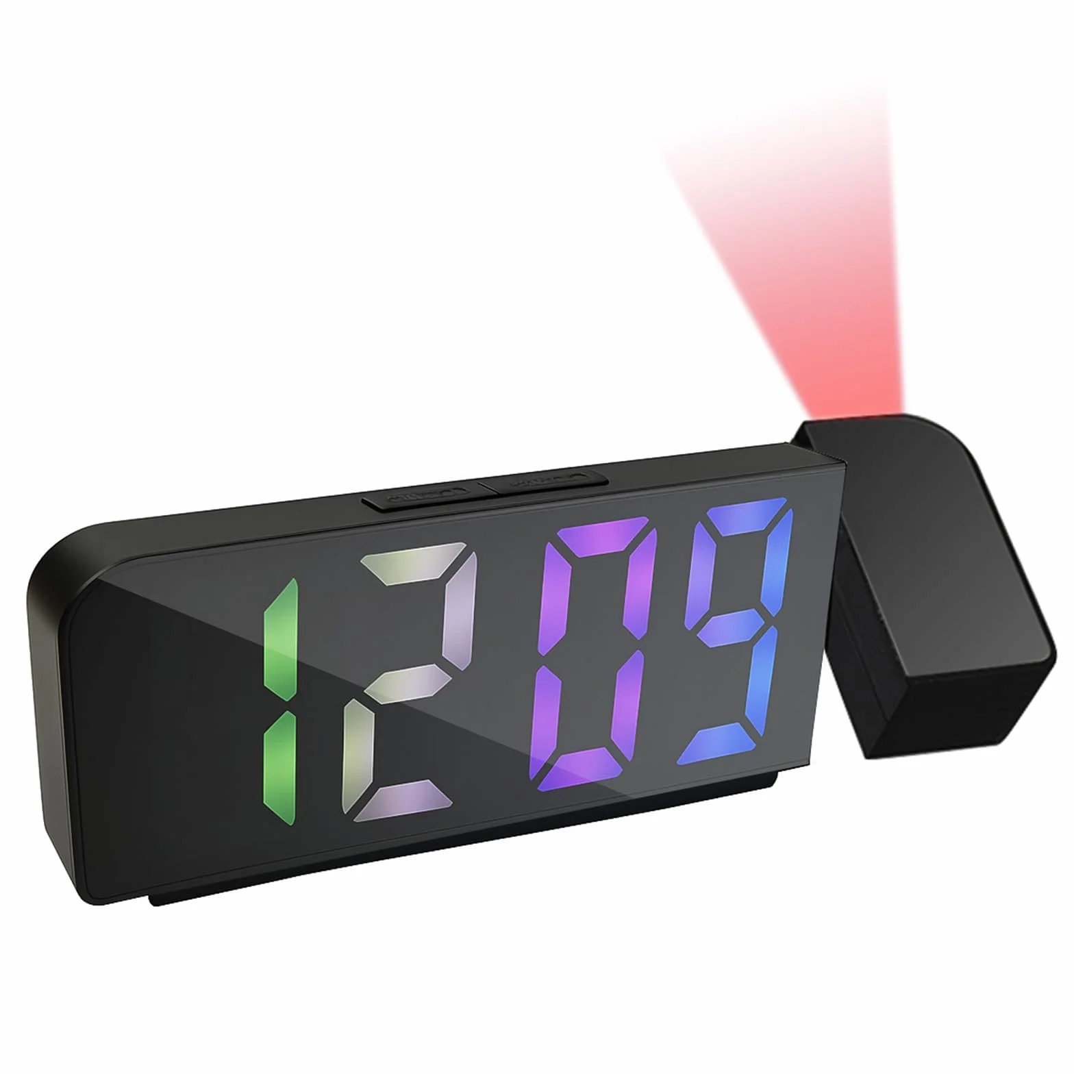 Réveil Projecteur 7,9" LED avec Projection Numérique, Thermomètre, 180° Réglable, Snooze, Mode Nuit
