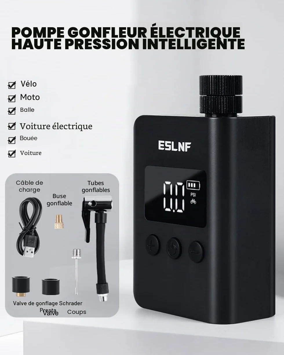 NXPGKEA Mini pompe à vélo électrique avec jauge de pression numérique LCD, pompe à air ultra petite 120 psi, batterie rechargeable de type C, pour ballons de vélo et moto