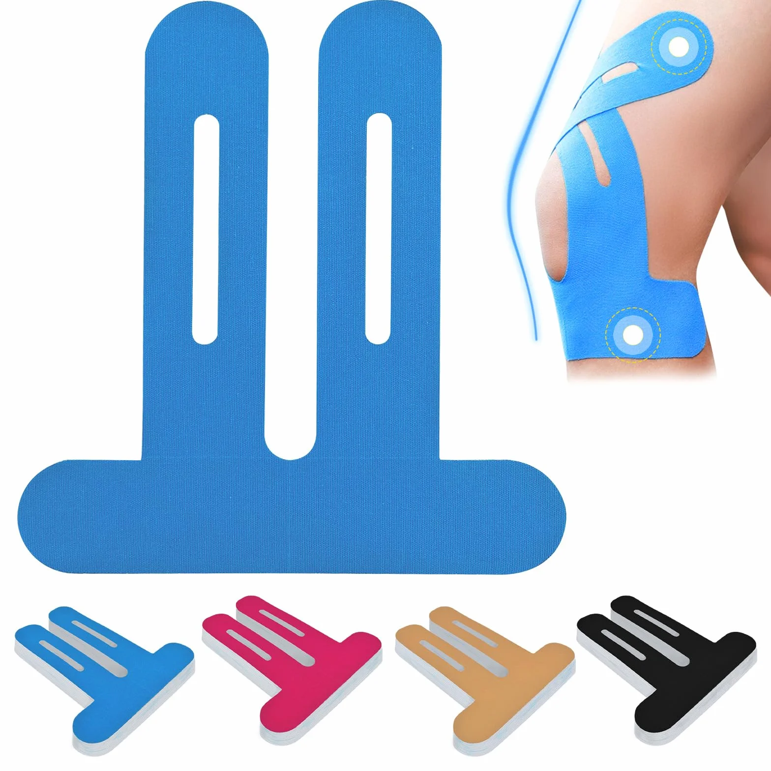 10 pièces Prédécoupées Tape Kinesiologie Genou Tape bleu - kinesio tape bande kinesiologie, résistant à l'eau & doux pour la peau Ruban de physiothérapie douleurs genoux correction de la posture