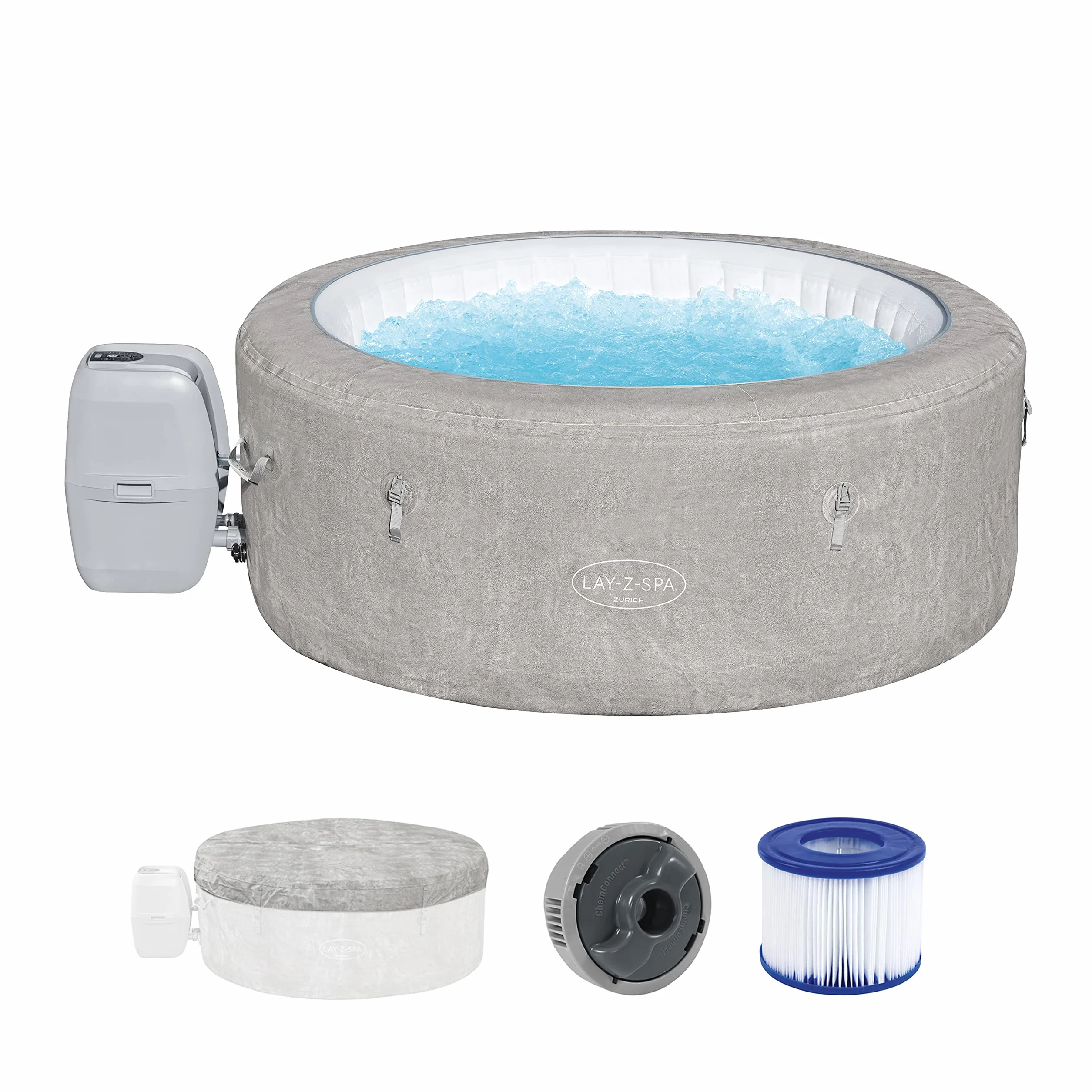 Lay-Z-Spa Zurich EnergySense™ Spa Gonflable 2-4 Personnes 180 x 66 cm 120 Airjet™ Filtration Cartouche