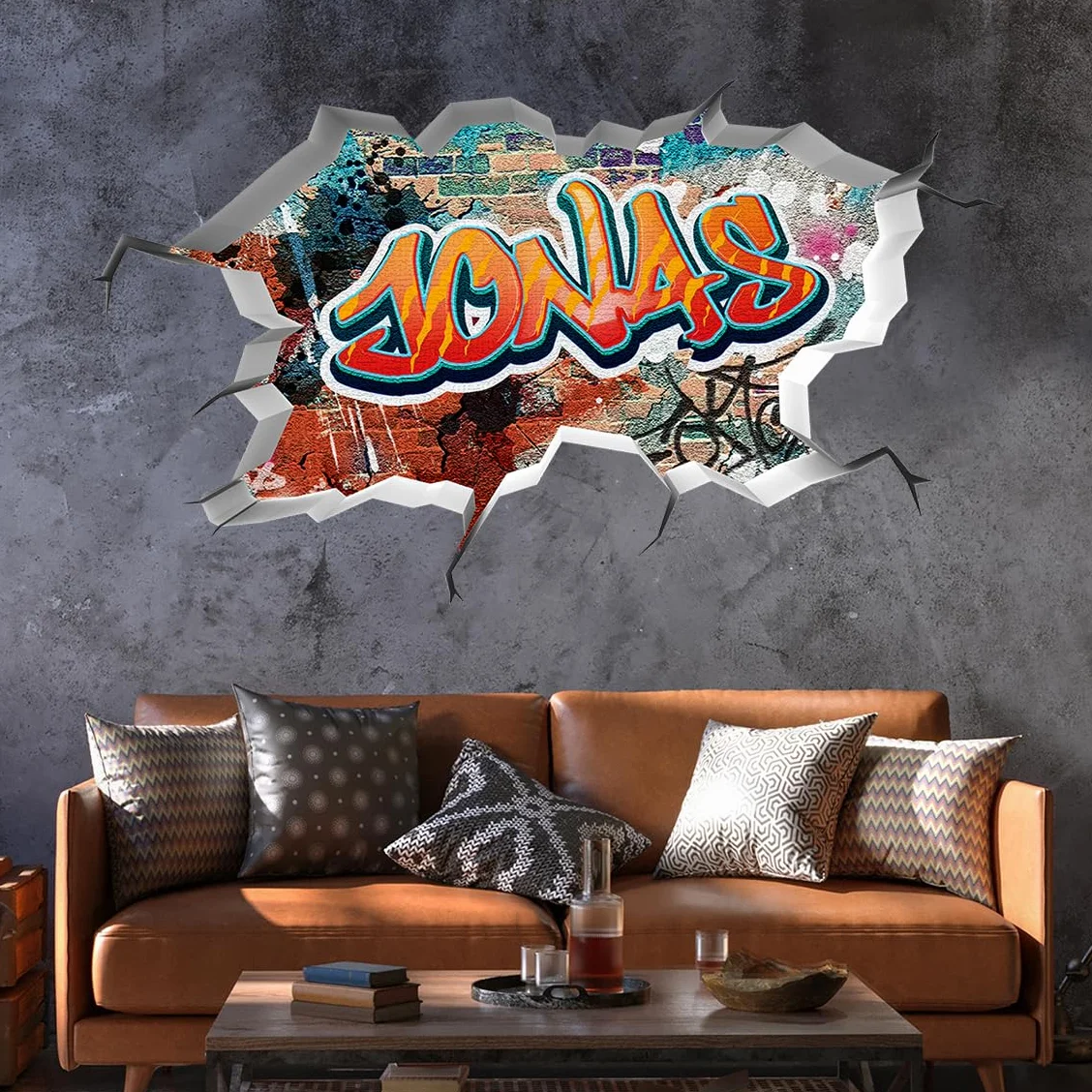 Sticker mural personnalisé prénom garçon 3D graffiti autocollant tag 50x29cm