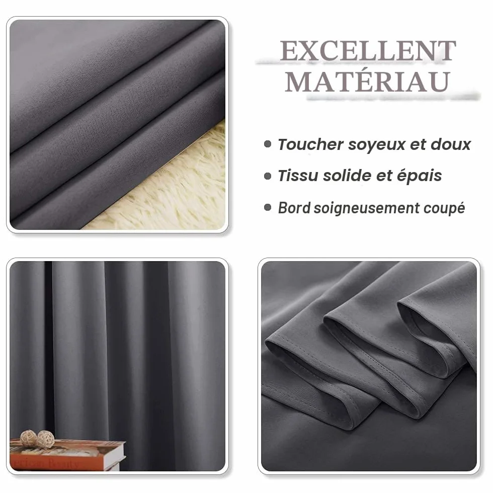 PONY DANCE Lot de 2 Rideau Occultant Thermique Isolant 140x240 Gris