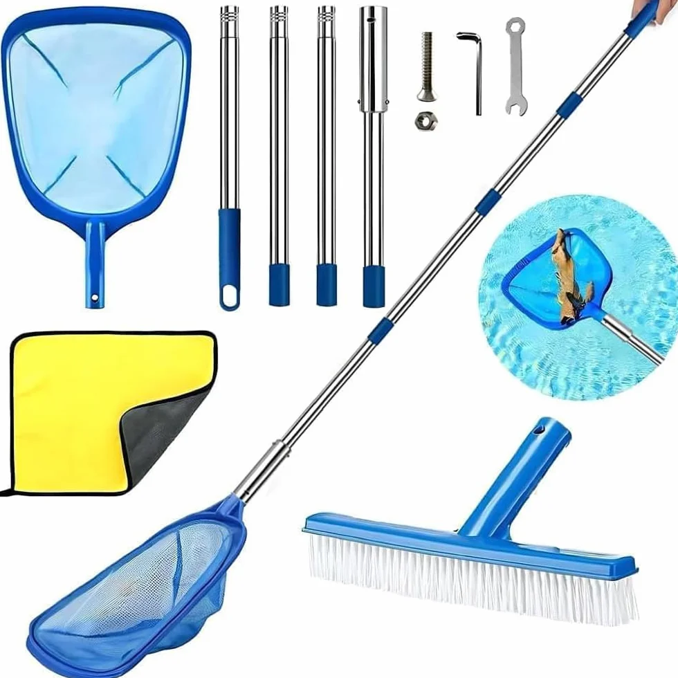 TUIBEIDAMAI Epuisette Piscine Manche Telescopique Maille Extra Fine Brosse Kit Nettoyage 187cm