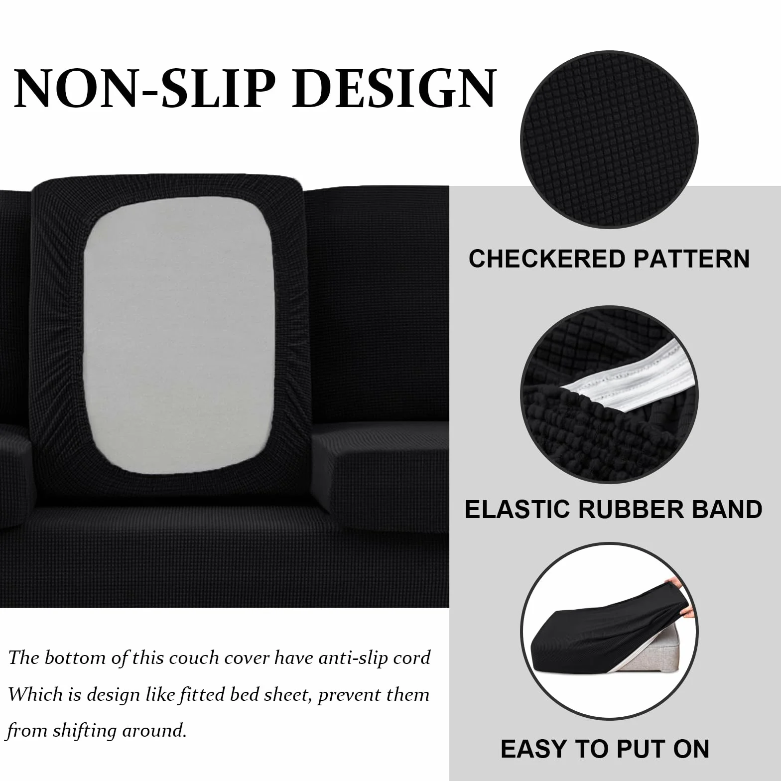 SYLC Housse De Coussin De Siège De Caravane Jacquard Banquette Camping Car 2 Courroies Canapé Extensible Noir 90-130 60-90 cm