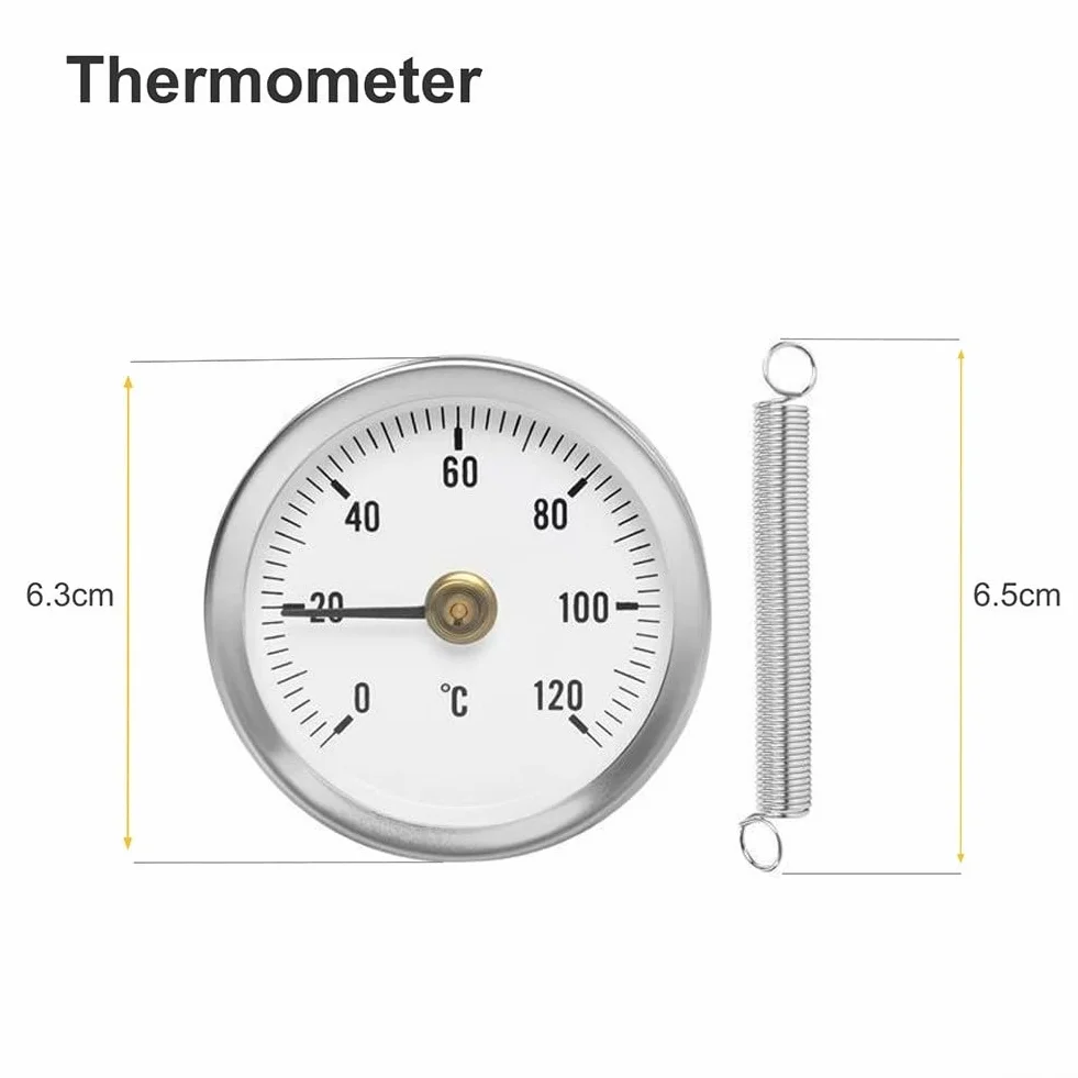 Thermomètre industriel à clipser en acier inoxydable - Jauge de température métal