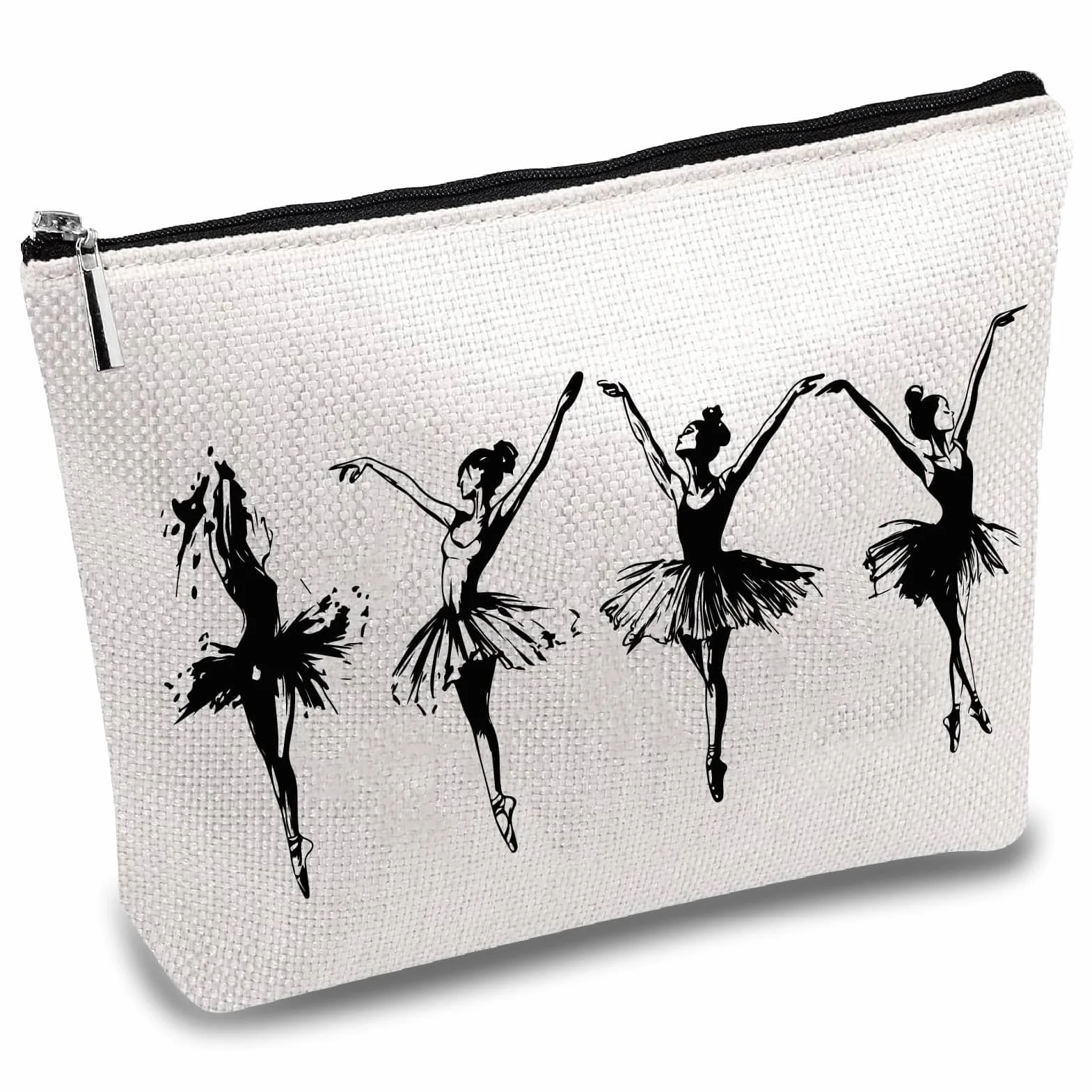 CREATCABIN Trousse Maquillage Toile Danseuse Ballet Portable Crayons Toilette Fermeture Éclair 25x18cm