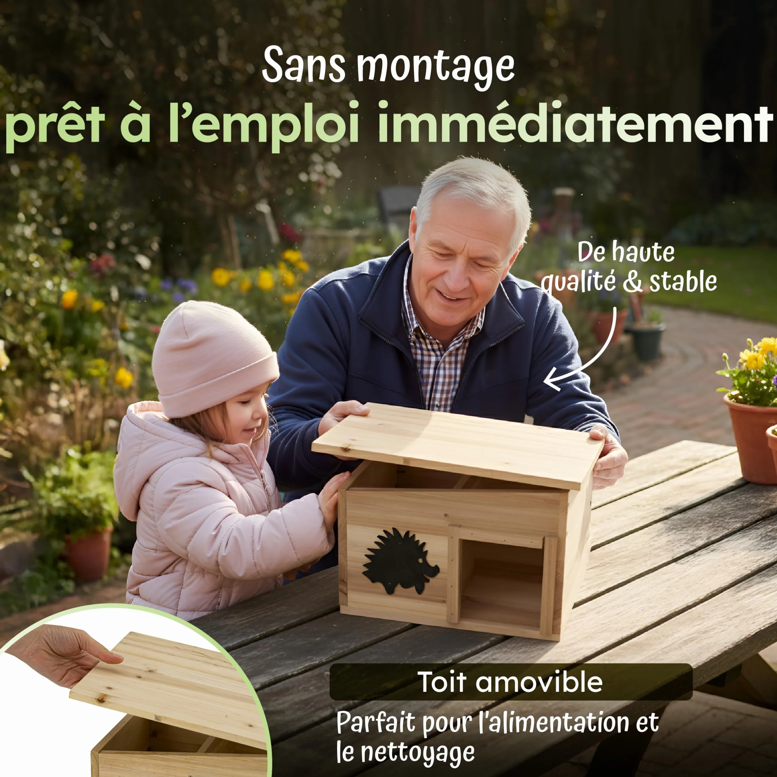 Moorland Cabane Hérisson Bois FSC 32×26 cm Extérieur Fond Toit Amovible Modèle IH7