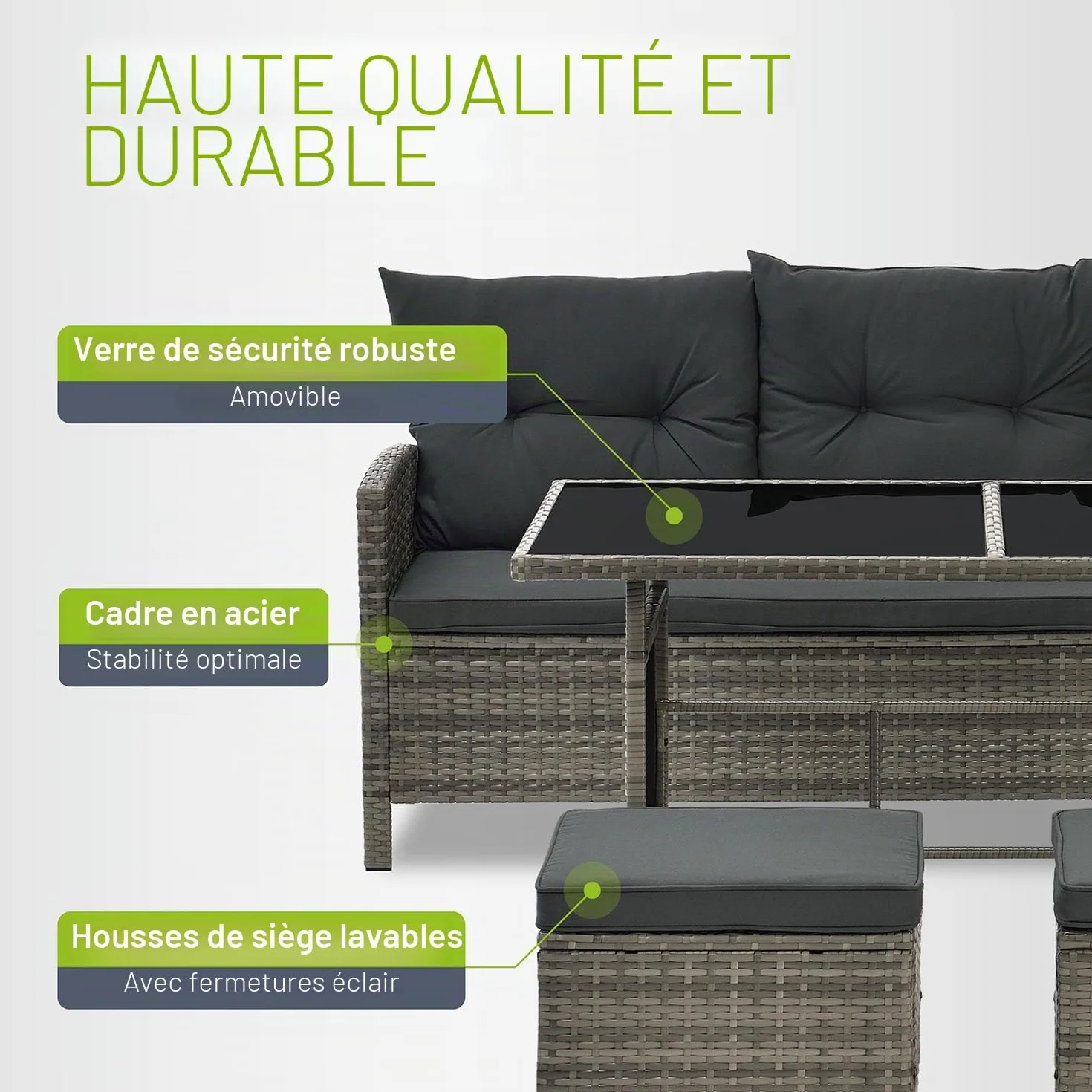Juskys Salon de Jardin Manacor en Polyrotin Gris Moucheté - Ensemble de Meubles jusqu'à 7 Personnes avec Housses