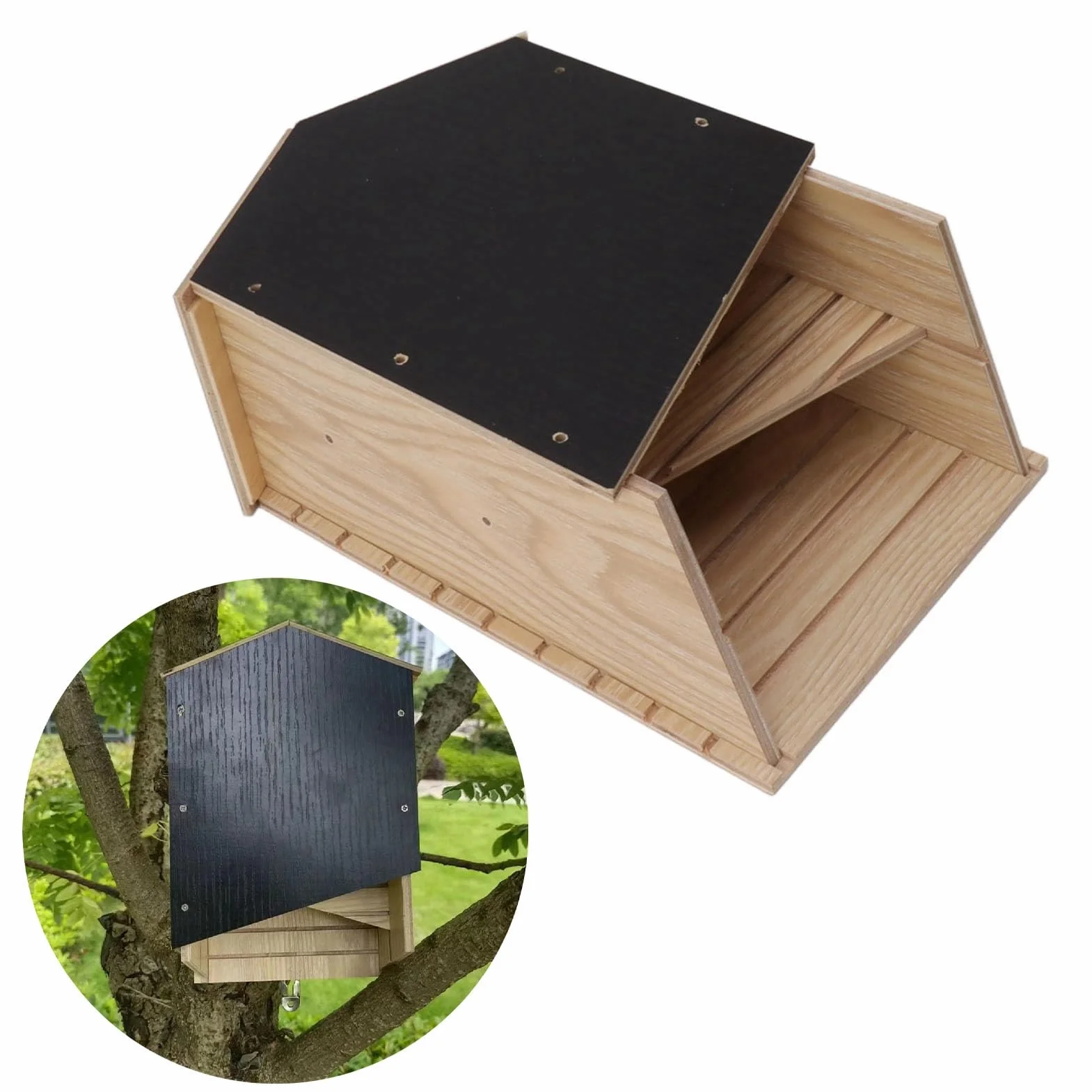 Bewinner Maison de Chauve-Souris Bois Composite Double Chambre Résistant aux Intempéries Étanche Intérieur Extérieur