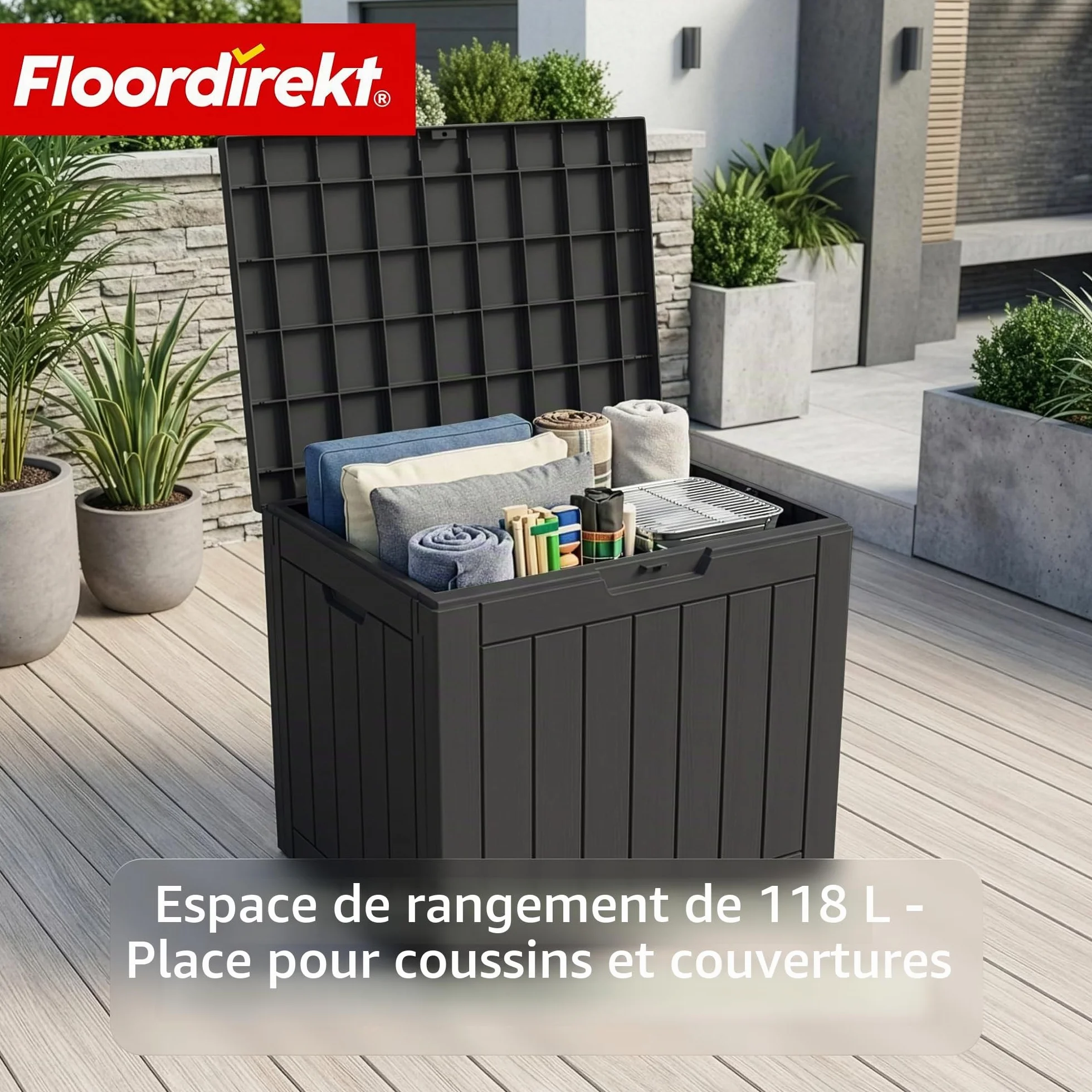 Boîte de rangement résistante aux intempéries 118 l Anthracite 56 x 43 x 53 cm pour terrasse et balcon