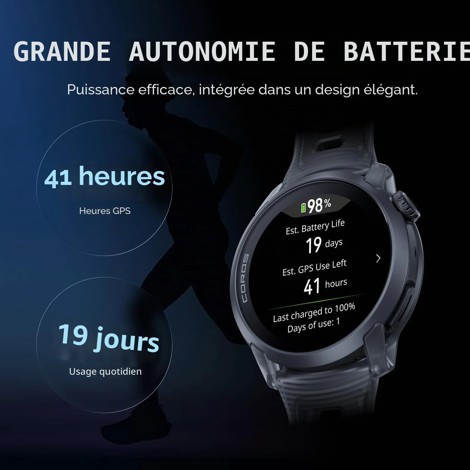 COROS Pace 4 Montre Sport Ultralégère Écran Tactile AMOLED 1,2" 19 Jours Autonomie Running GPS Précis Cardiofréquencemètre