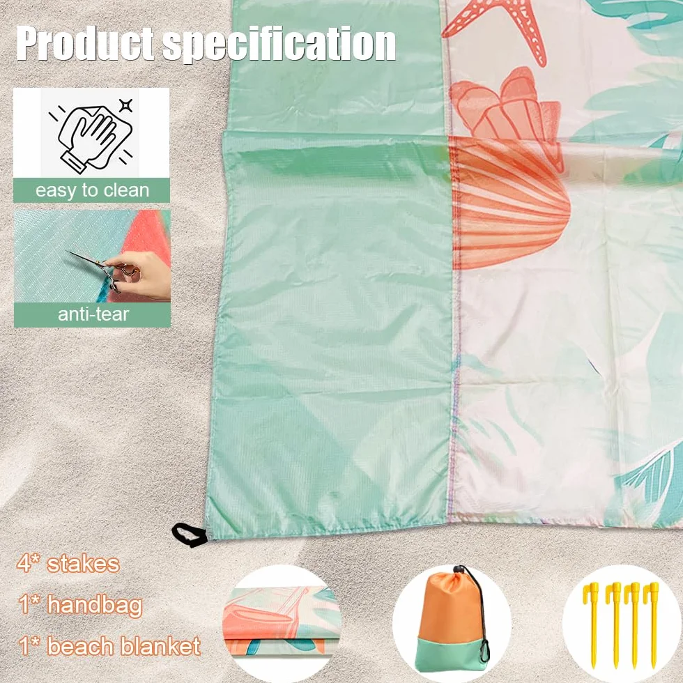 Tapis De Plage Anti Sable, Tapis De Plage Imperméable, Natte De Plage Pliable, Couverture De Plage Sans Sable Voyage Accessoires De Plage Camping Ultra Fin Et Ultra Léger Avec Les Ongles (300x280CM)